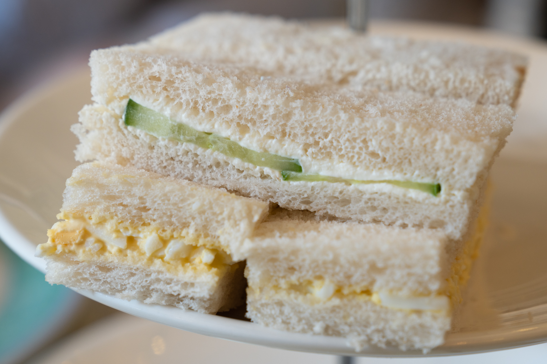 Cucumber sandwiches and egg sandwiches.