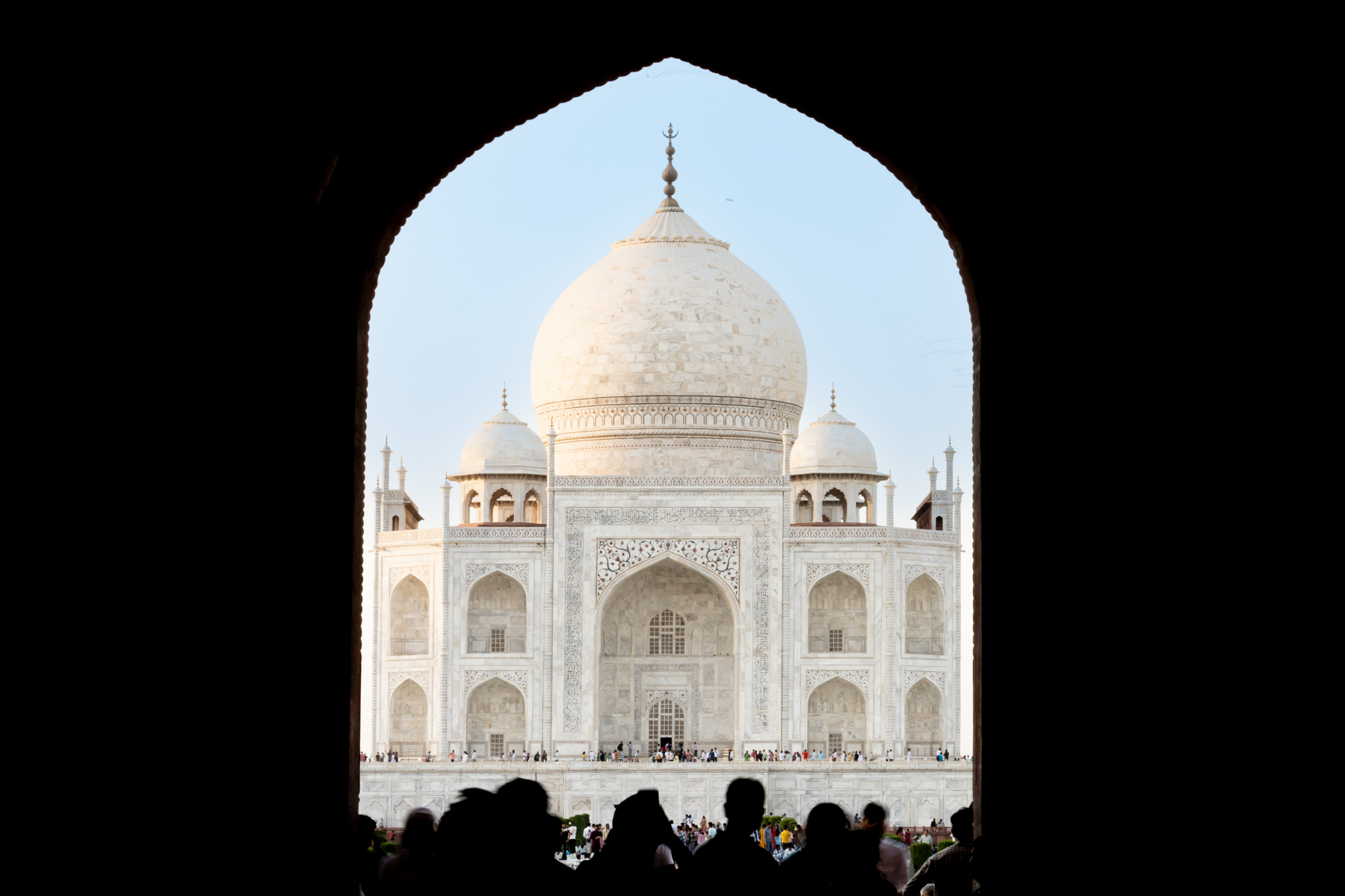 Looking through the east arch to the Taj Mahal.