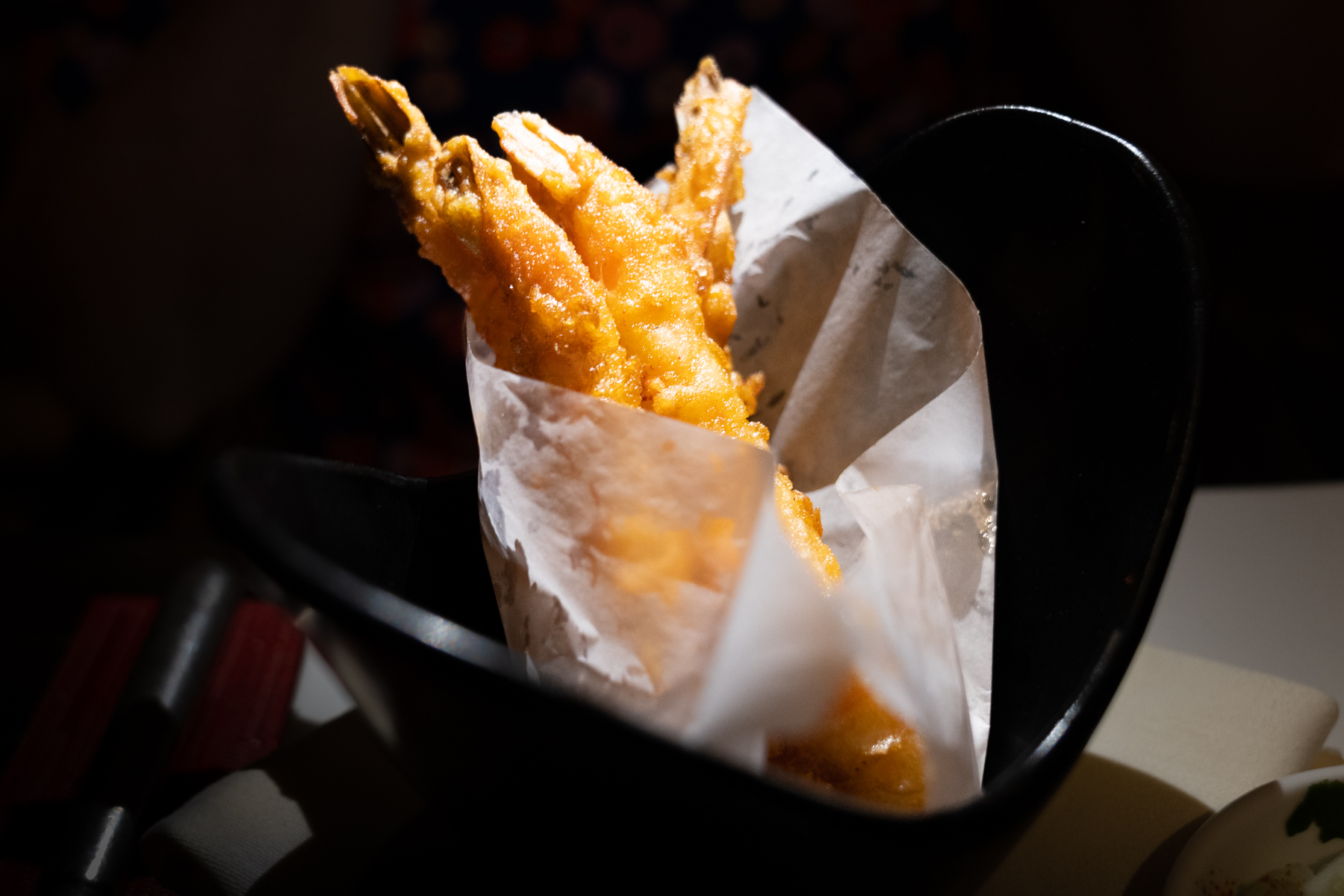 Tempura prawns.