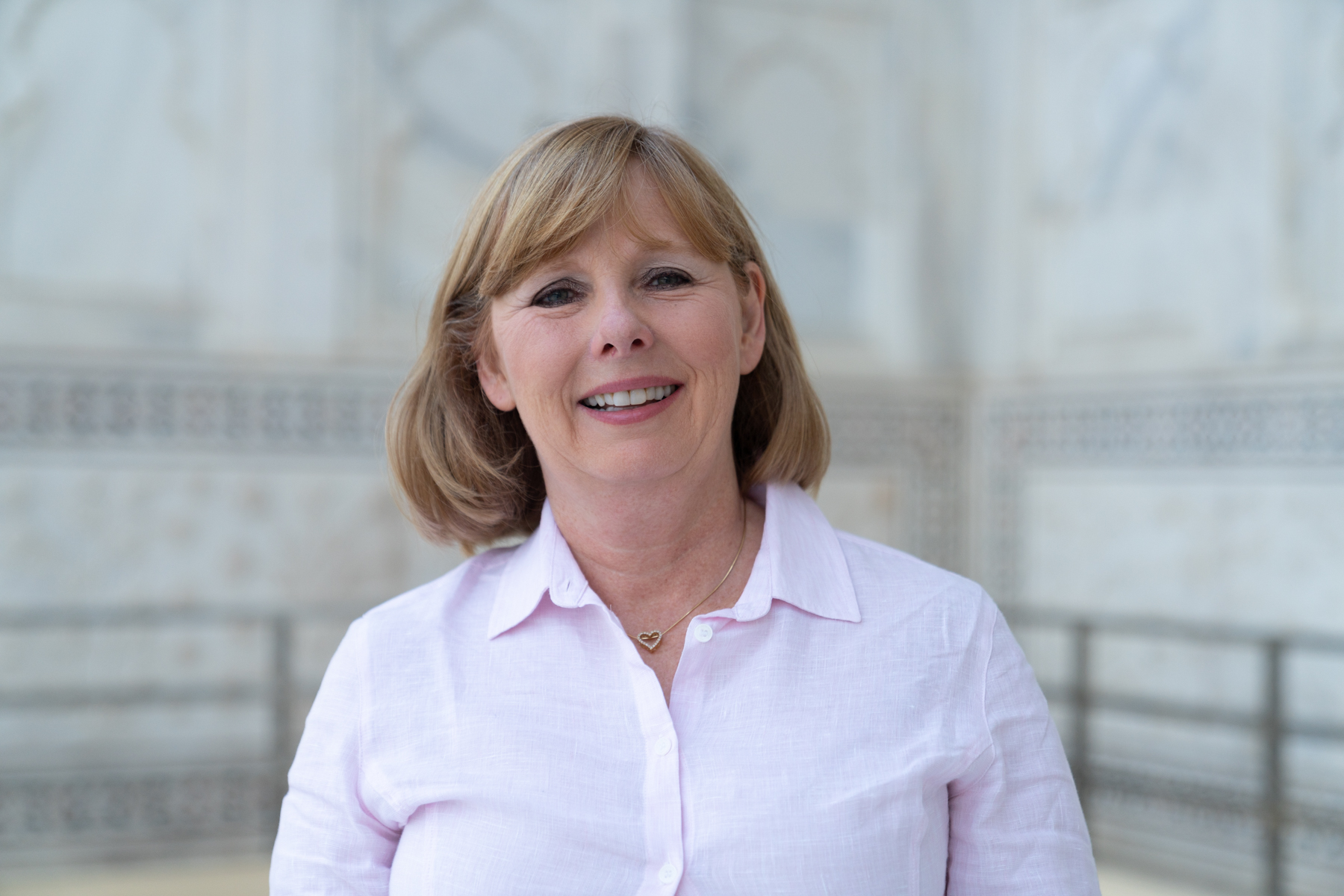 Andrea at the entrance to the Taj Mahal.
