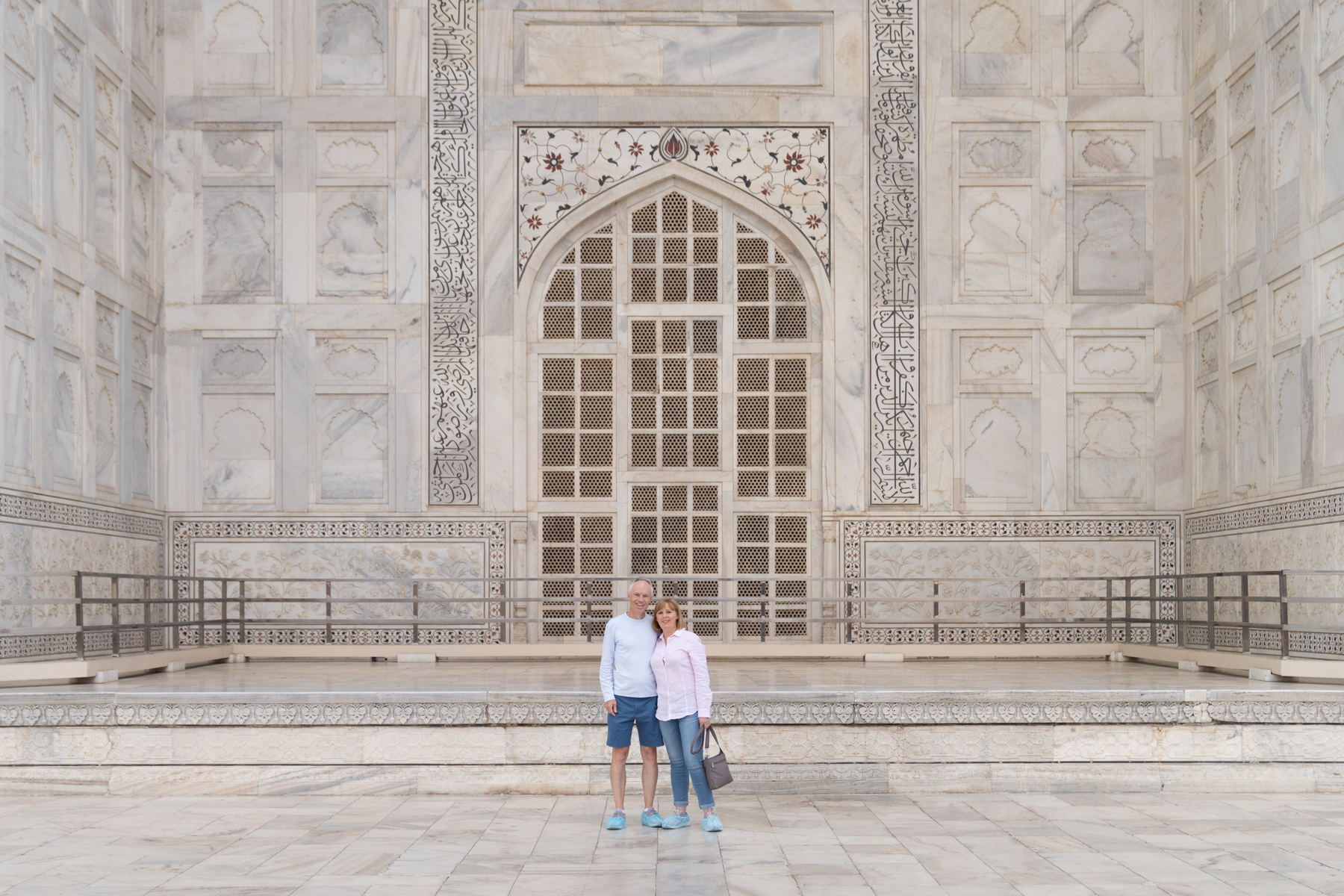 Keith and Andrea outside the north entrance of the Taj Mahal.