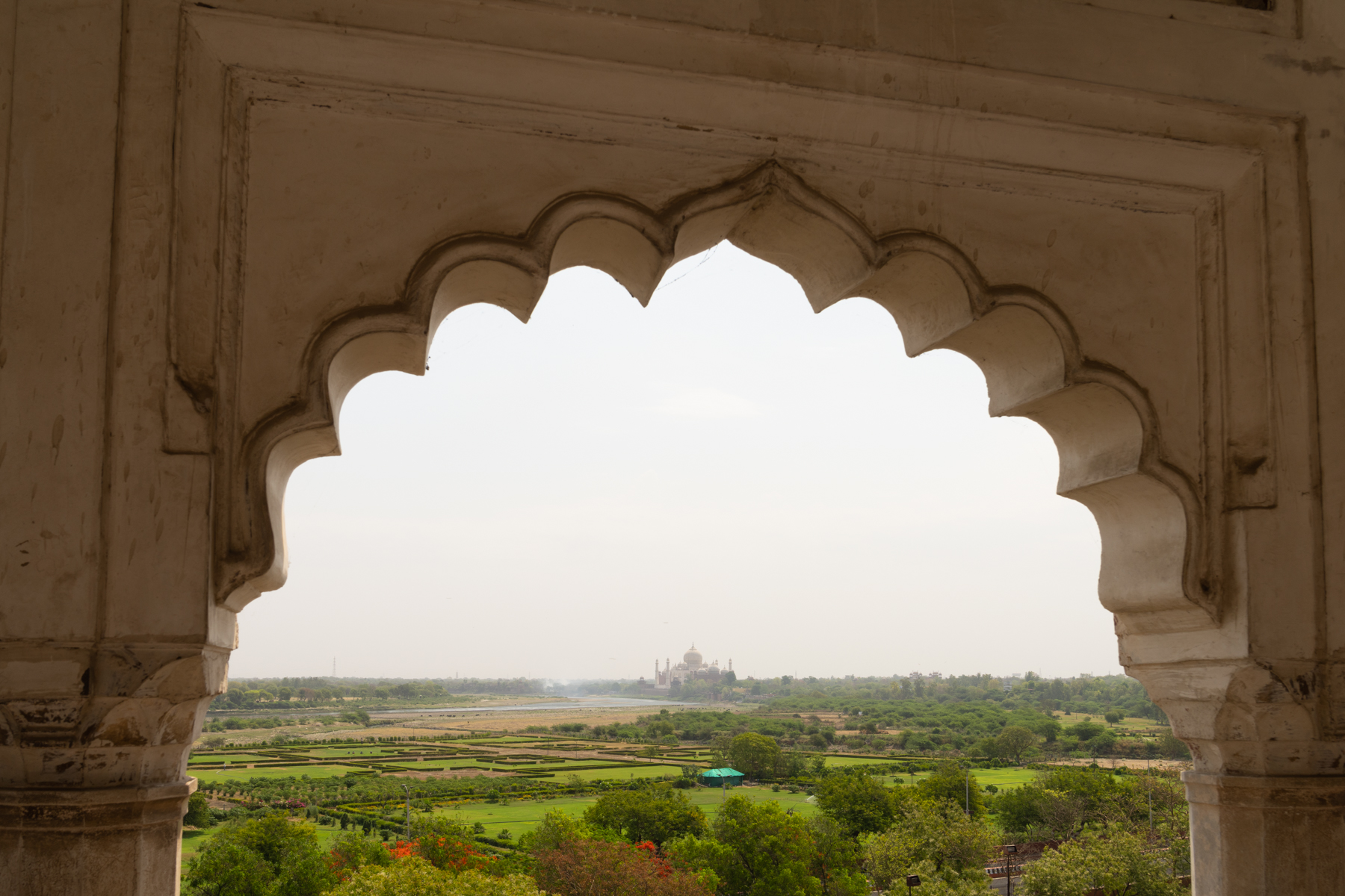 Looking back to the Taj Mahal from Agra Fort.