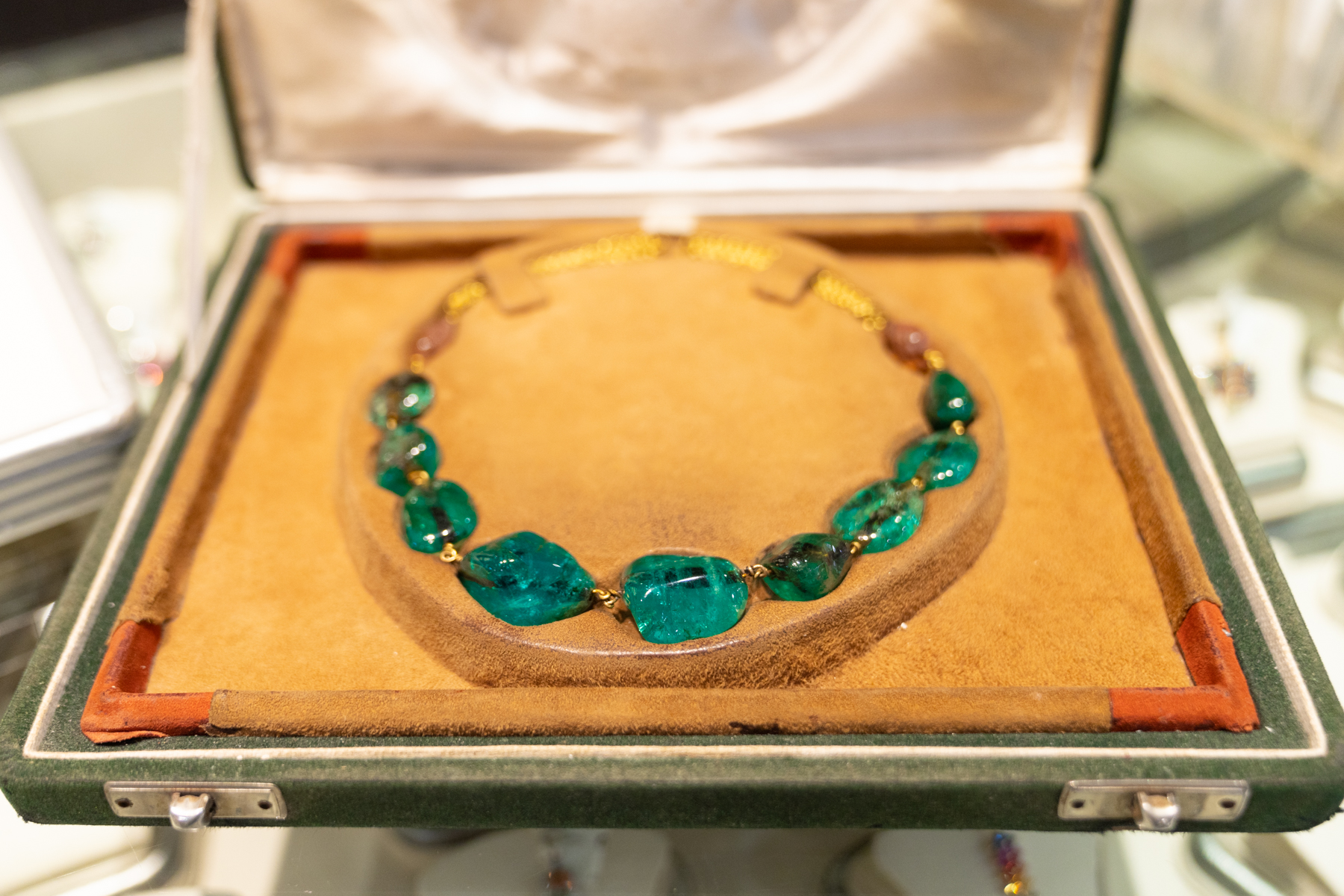 A centuries-old emerald necklace (valued by Christies at US$7M in 1988!).