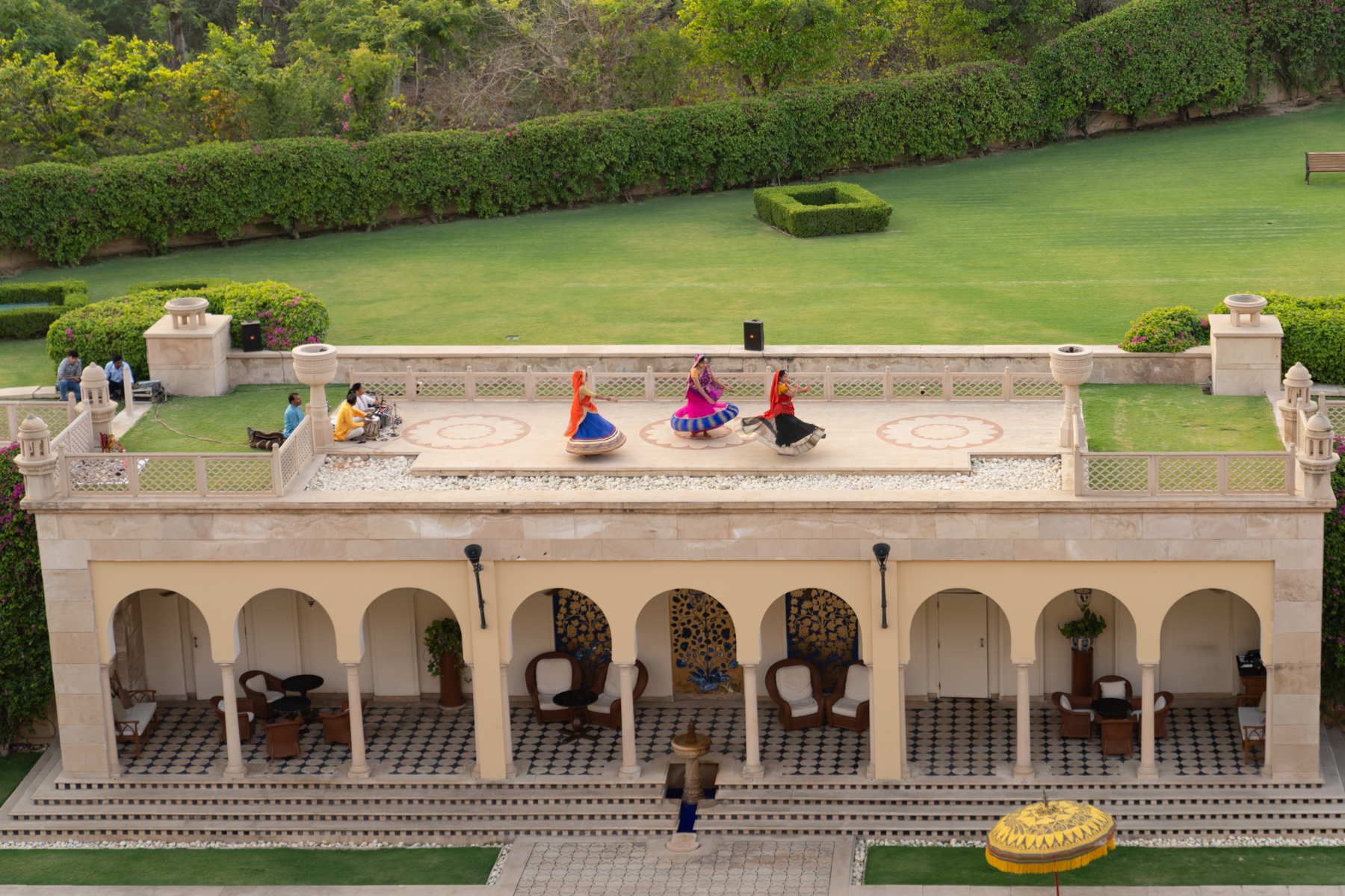 Traditional Indian dancing in the grounds of the Taj Oberoi Hotel.