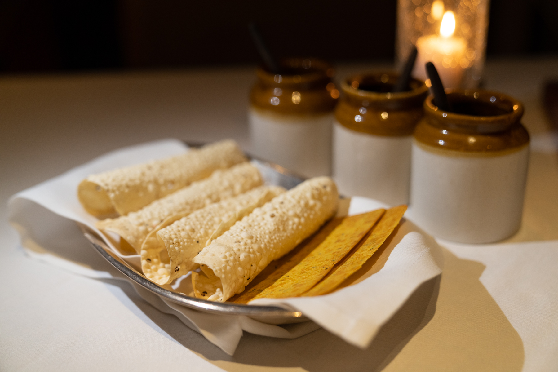 Papadams and flat bread.