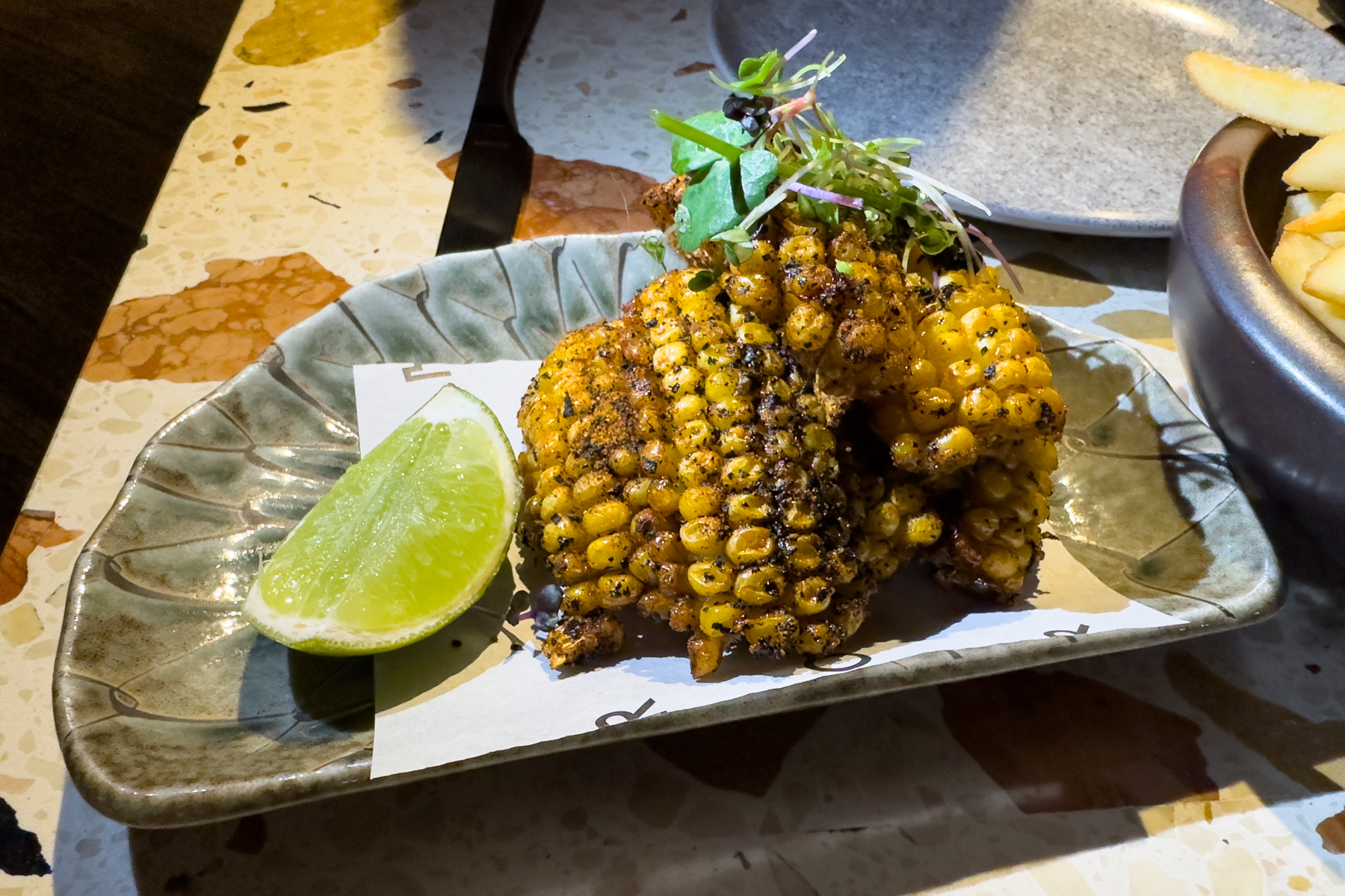Corn "ribs" with shio kombu.