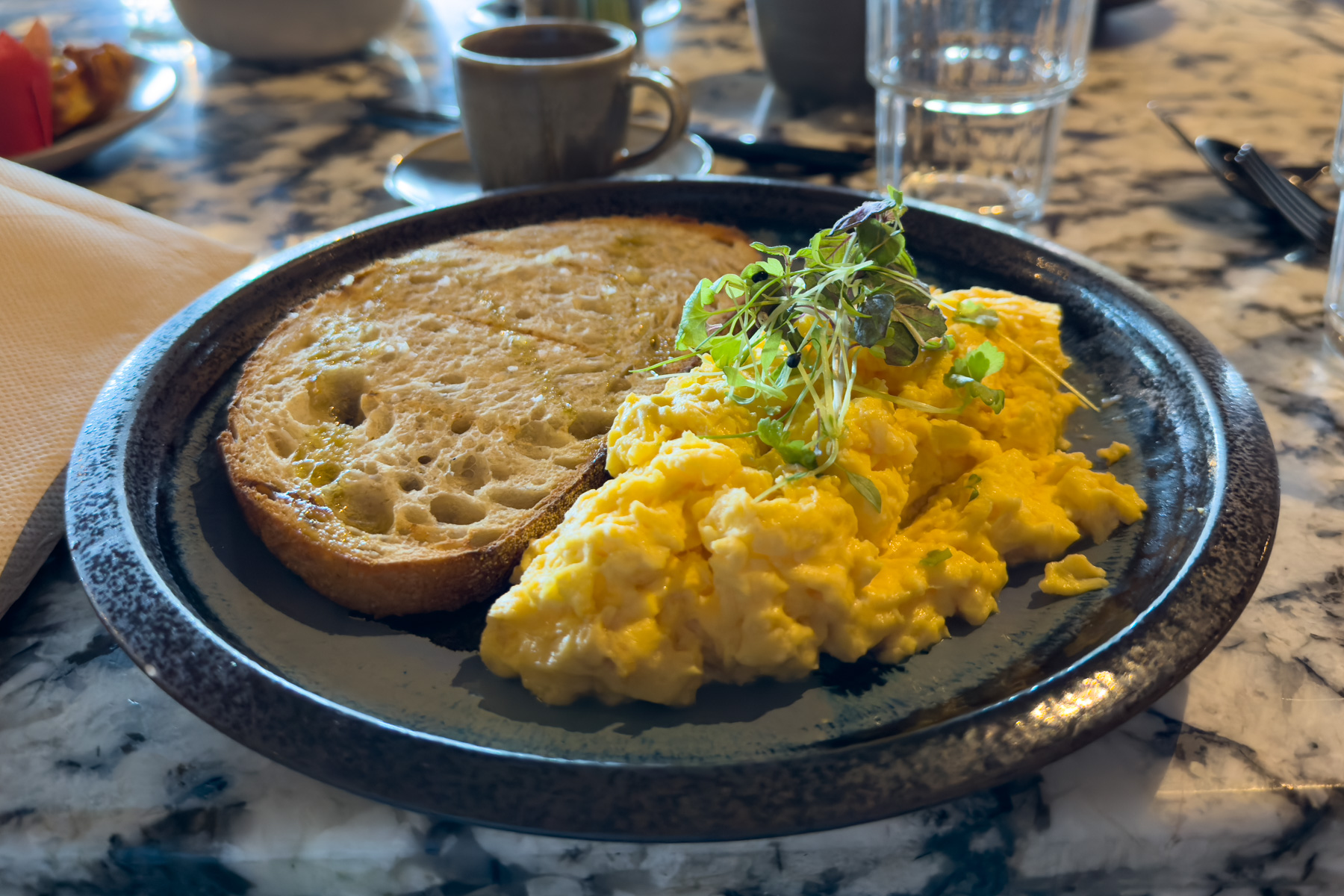 Scrambled eggs on sourdough.