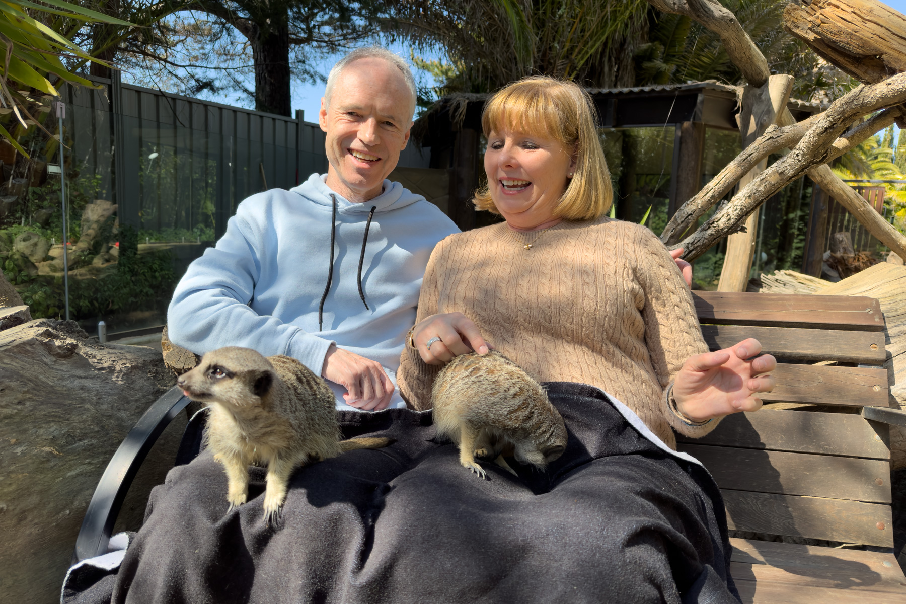 Keith and Andrea feeding meerkats.