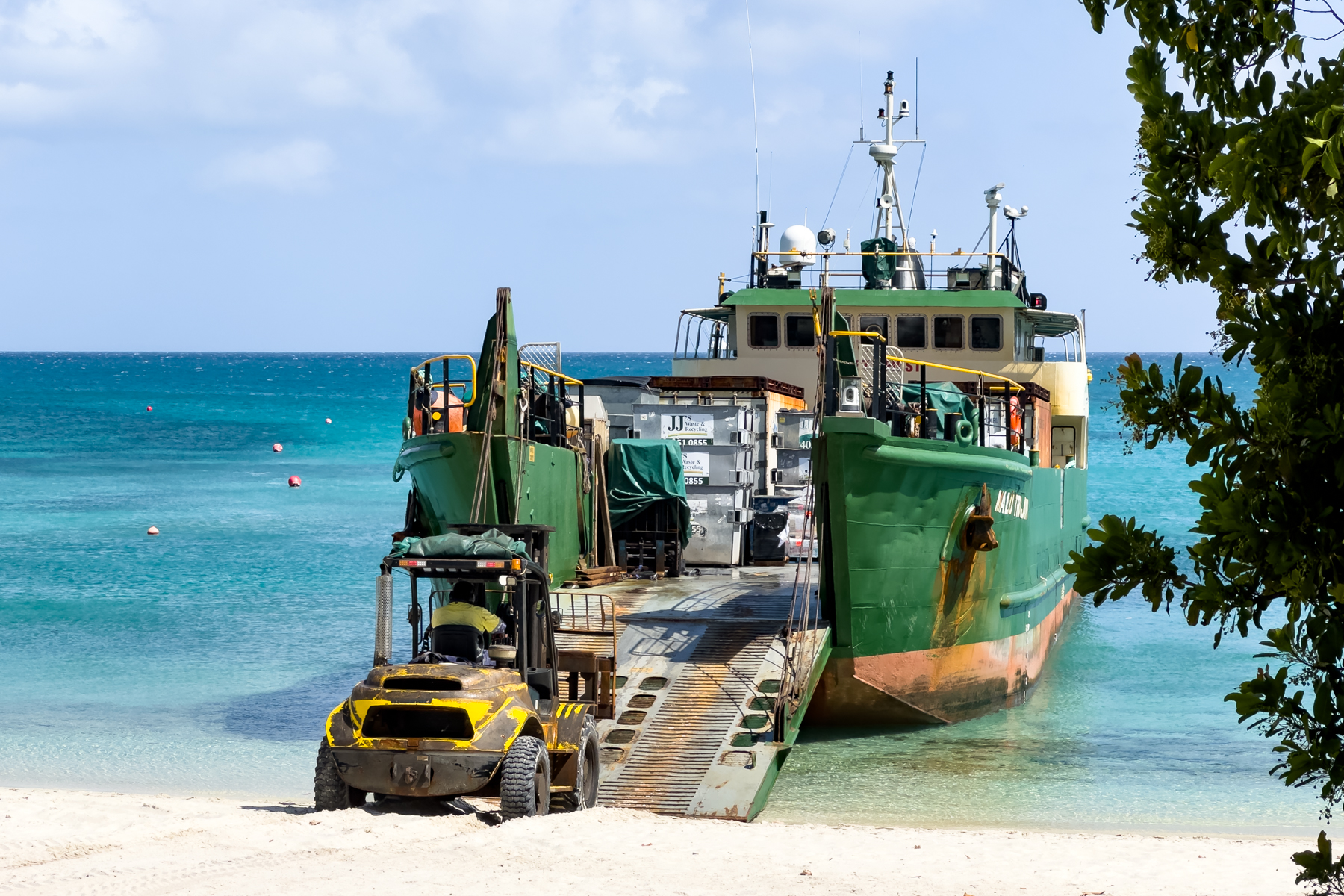 Supplies being unloaded from the ship.