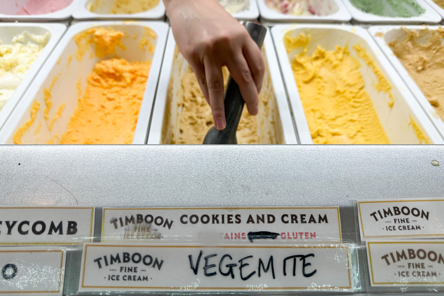 At the Timboon Ice-Creamery.  Yes, that really is Vegemite ice-cream!
