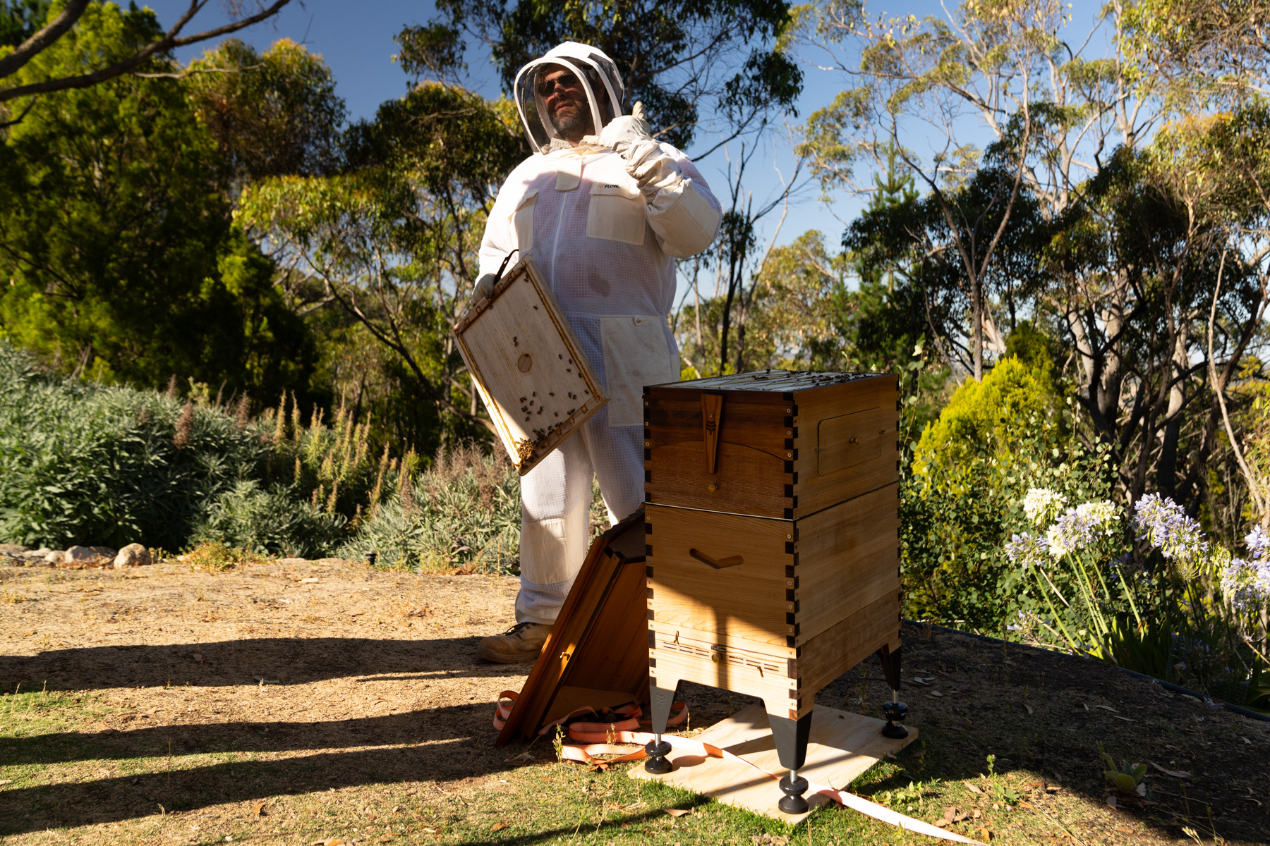 Brad with one of his hives.
