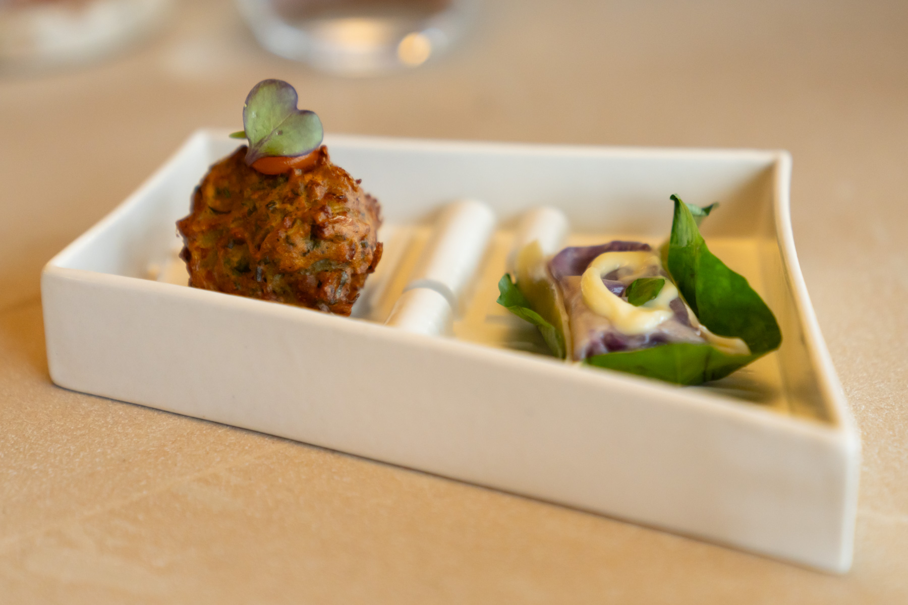 Onion bhaji, carrot jam, sprouted fenugreek.