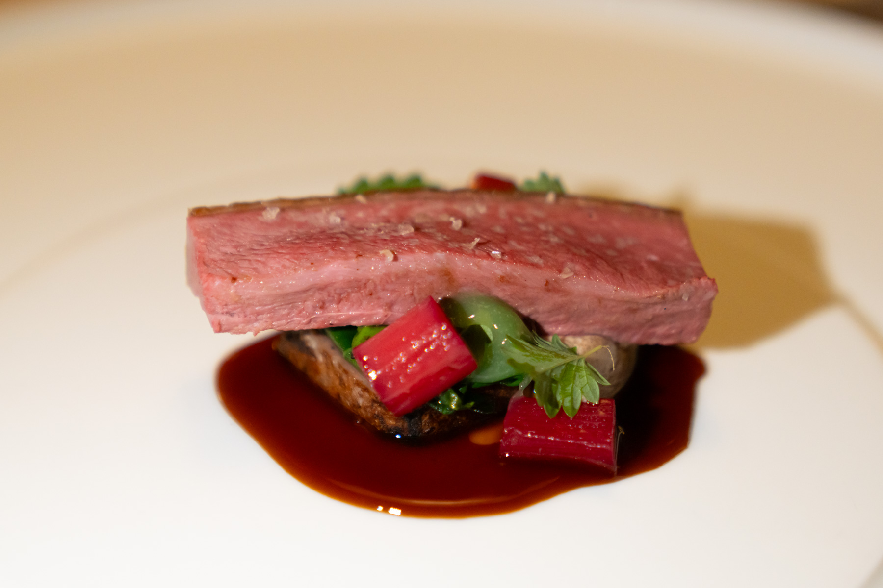 Great Ocean duck, meadosweet custard, fermented rhubarb.