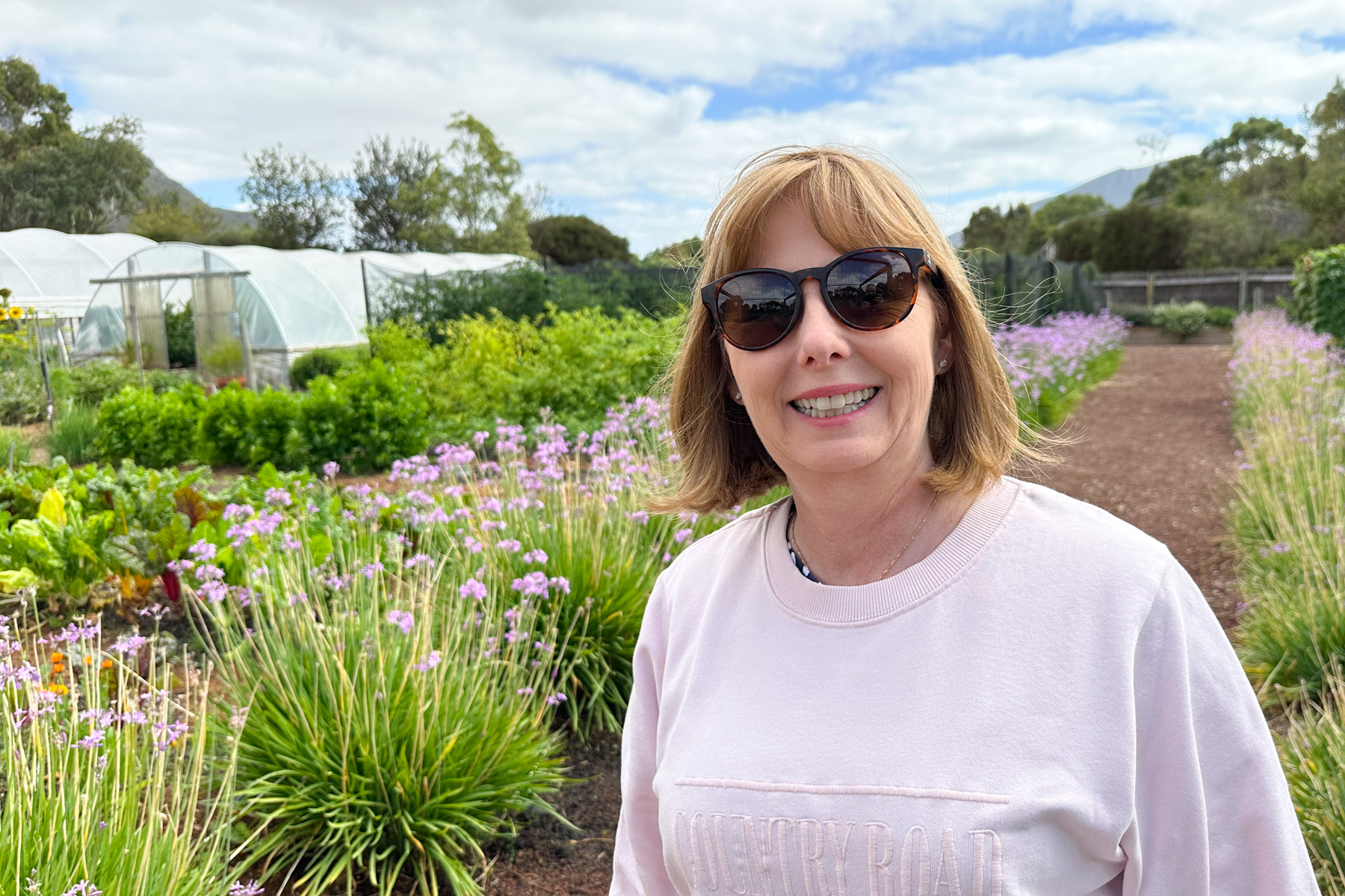 Andrea in The Royal Mail kitchen garden.