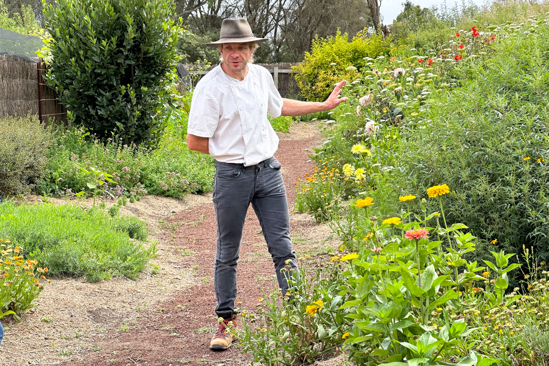 Robin Wickens explaining various aspects of the garden to us.