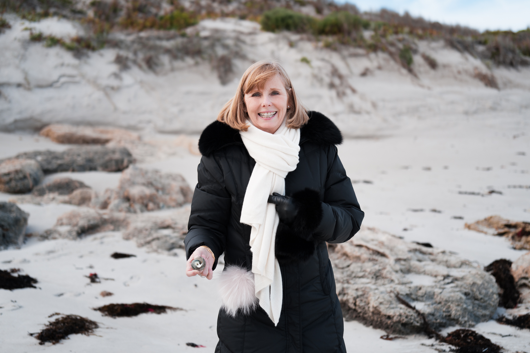 Andrea collecting shells on Hanson Bay Beach.