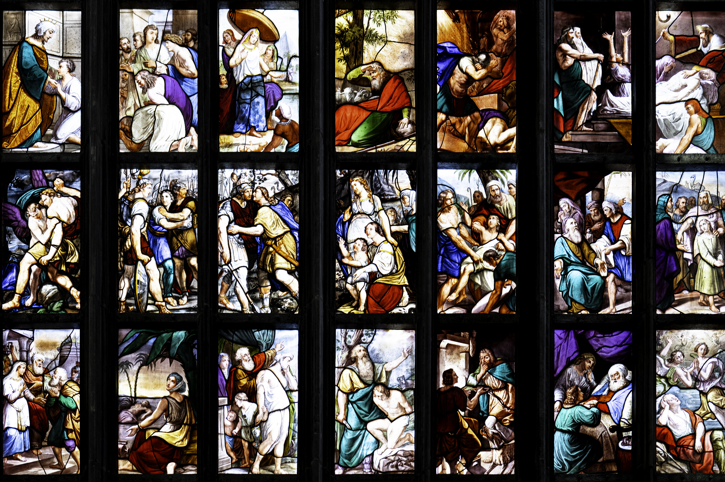 Part of the set of stained-glass windows that tells the Biblical story.