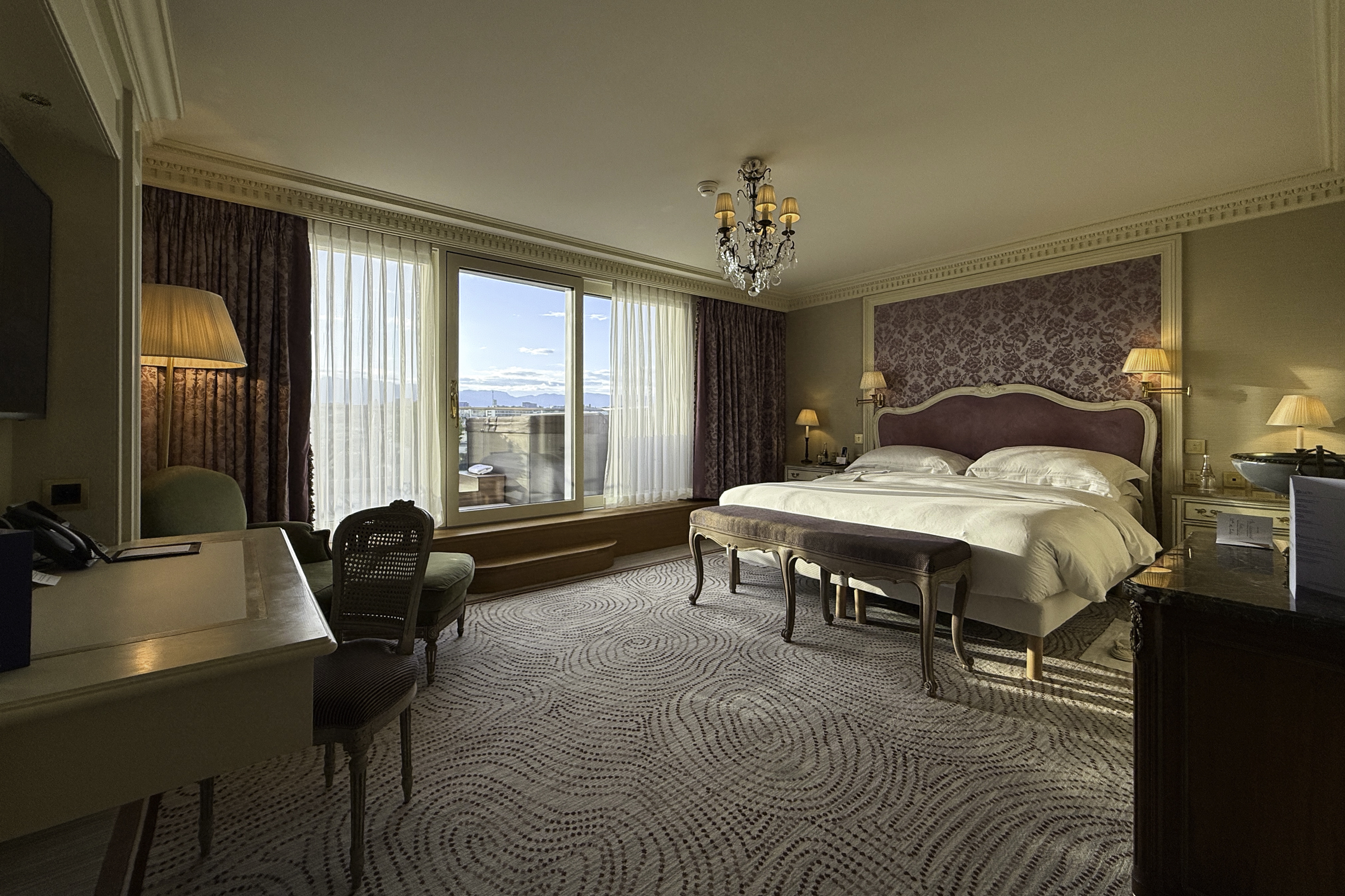 Our room at the Beau-Rivage Hotel.