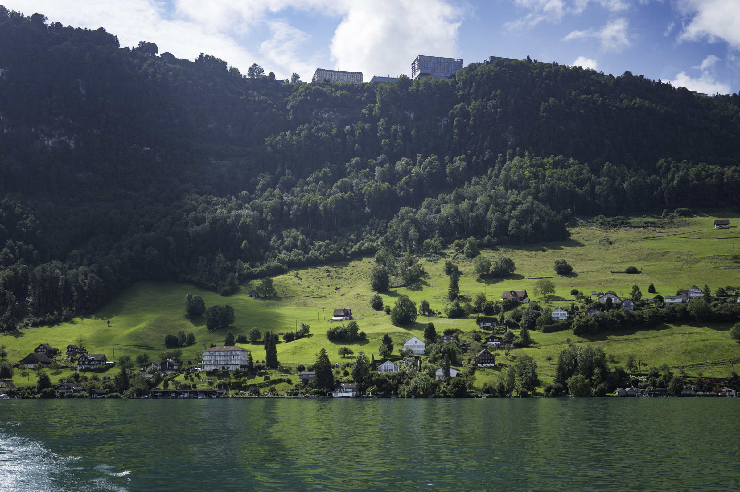 Leaving Stansstad, looking back up to the Burgenstock Hotel.