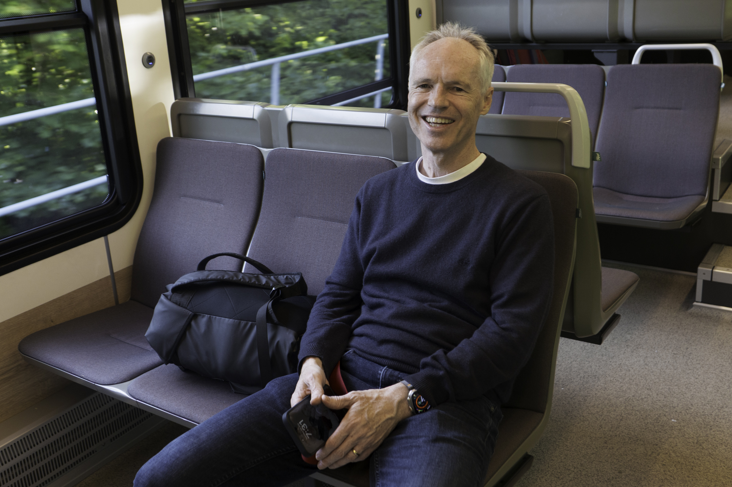 Keith, relaxing on the train.