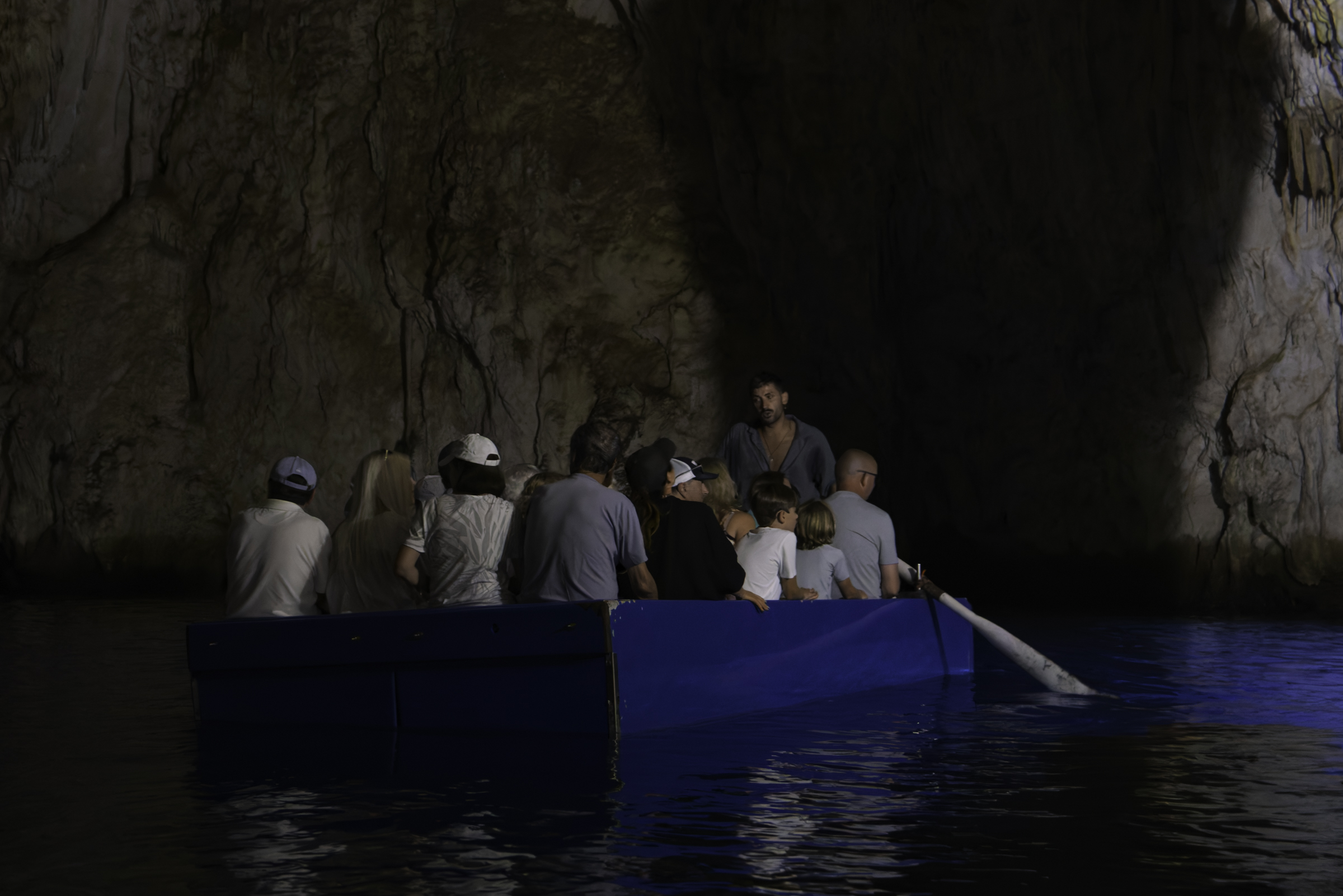 One of the small boats inside Grotta dello Smeraldo.