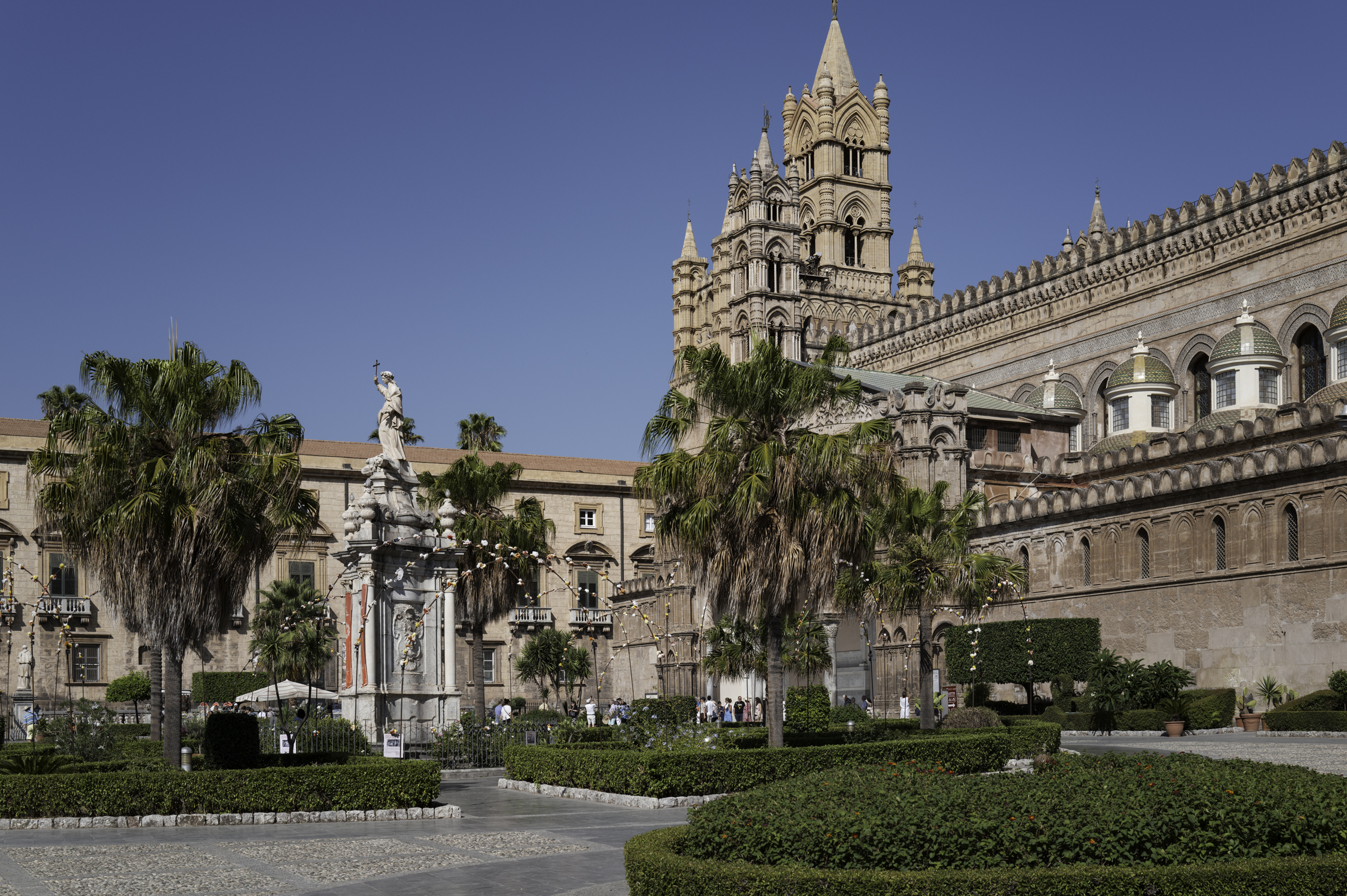 Statua di Santa Rosalia, in front of Cattedrale di Palermo.