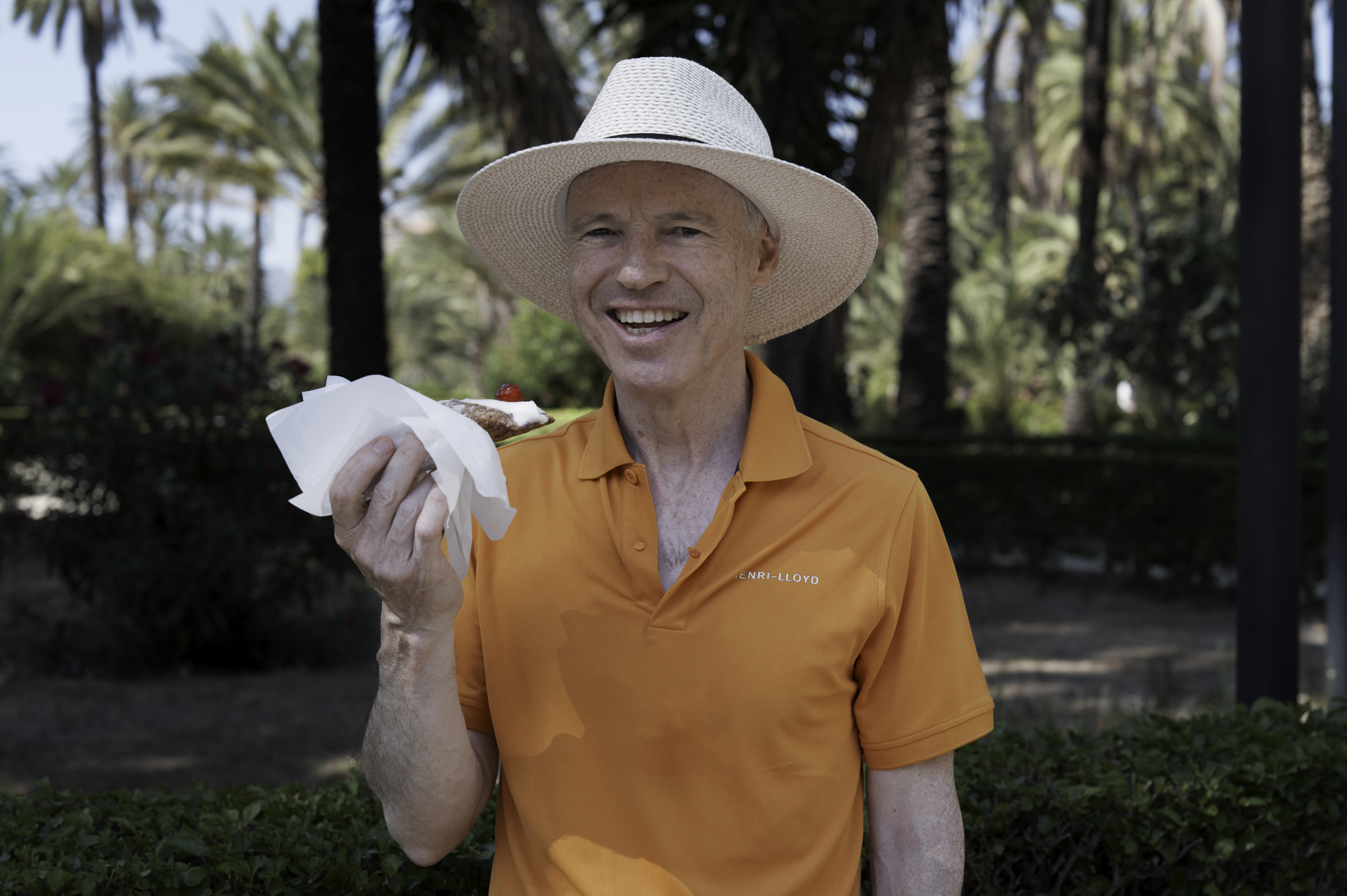 Keith, in Fossa granaia, enjoying a cannolo.