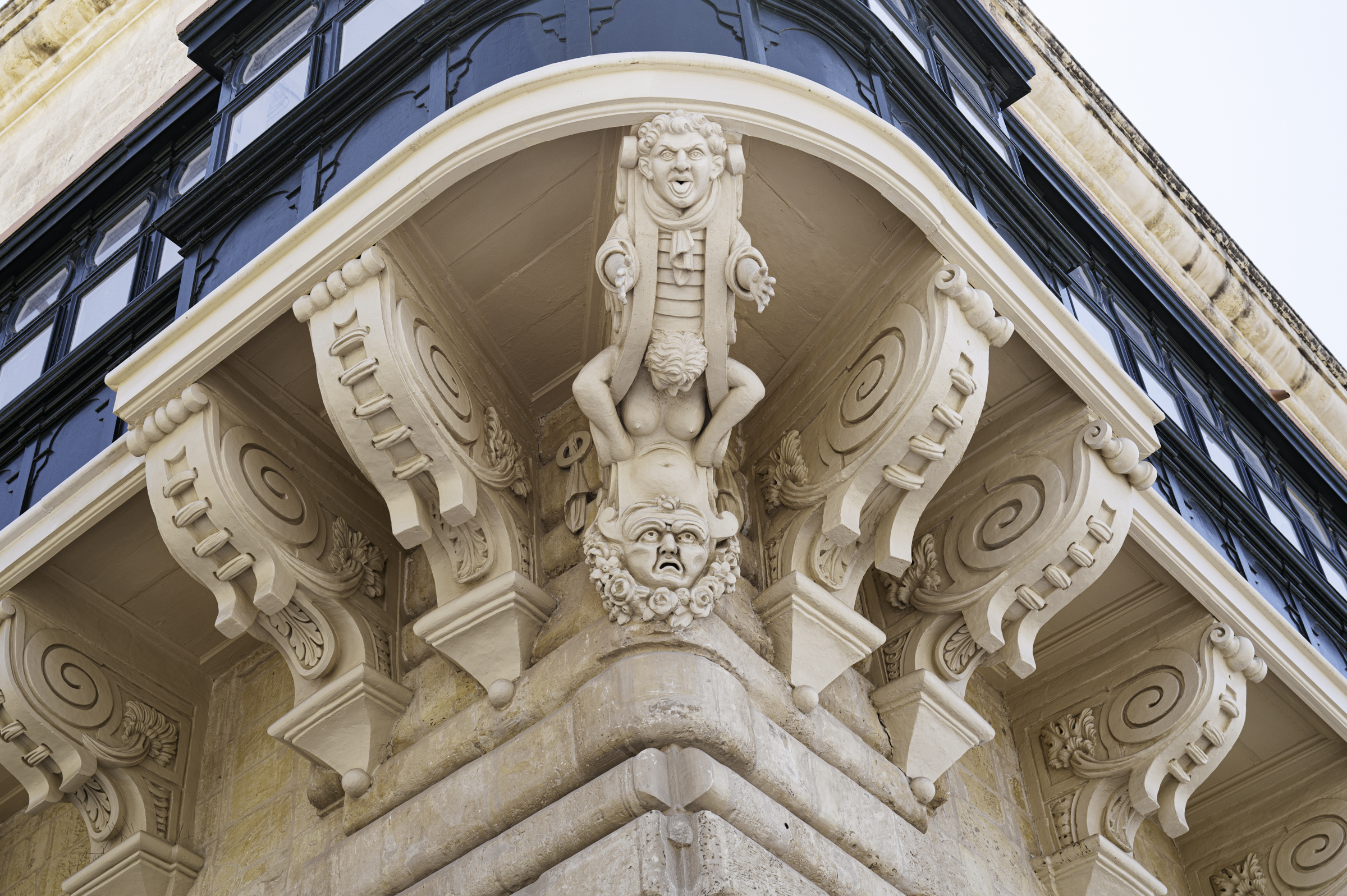 A grotesque architectural corbel on northern corner wooden balcony of the Grand Master’s Palace (intended to repel negative energy and envious onlookers).