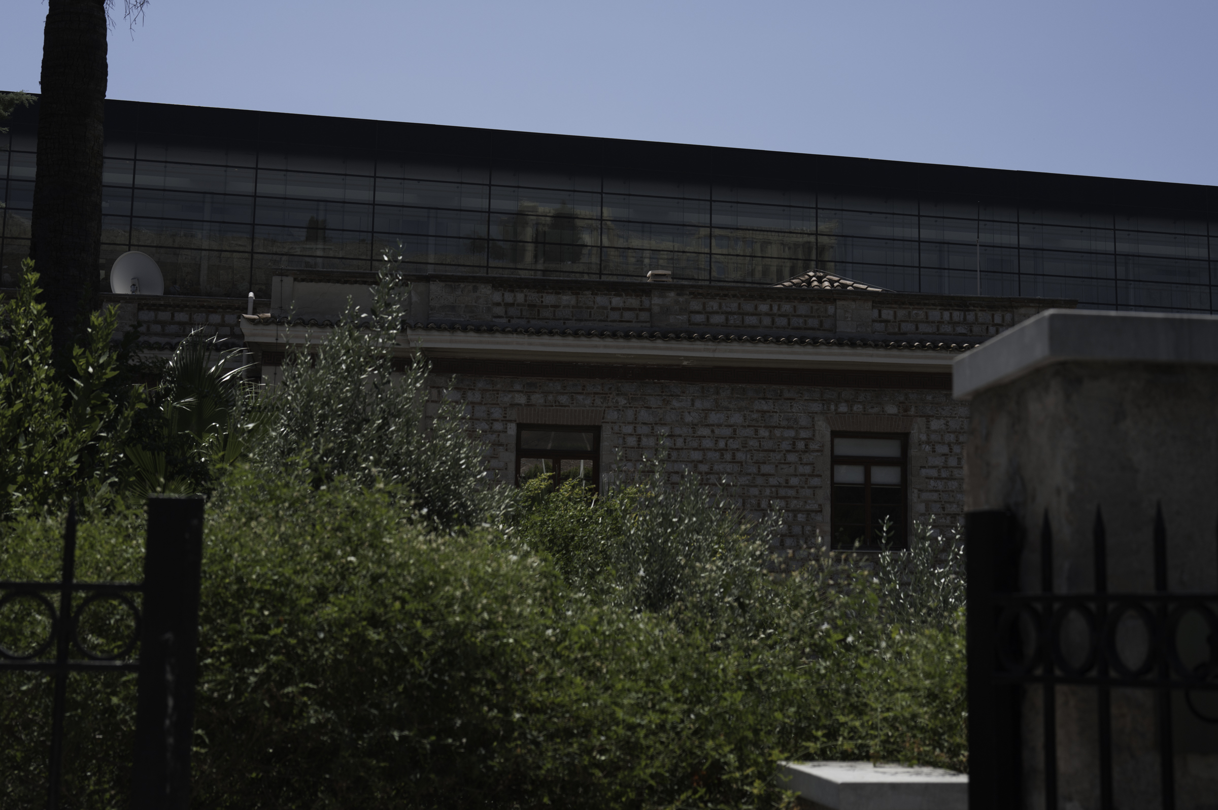 Intentional external design element of the Acropolis Museum, presenting a reflection of the Parthenon.