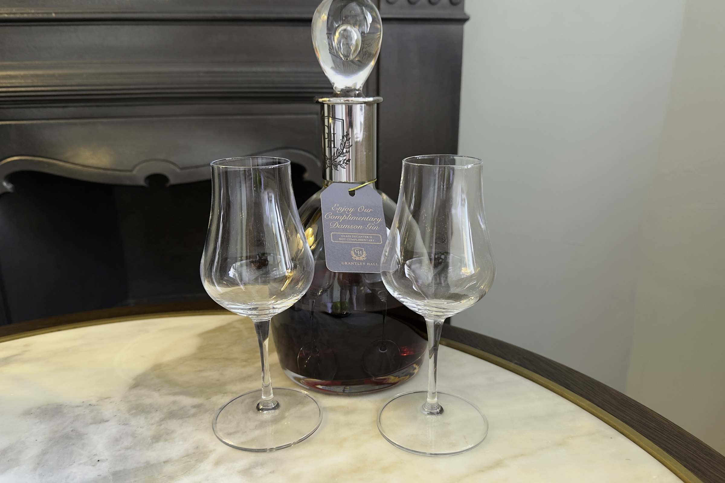 Cherry gin in our room at Grantley Hall.