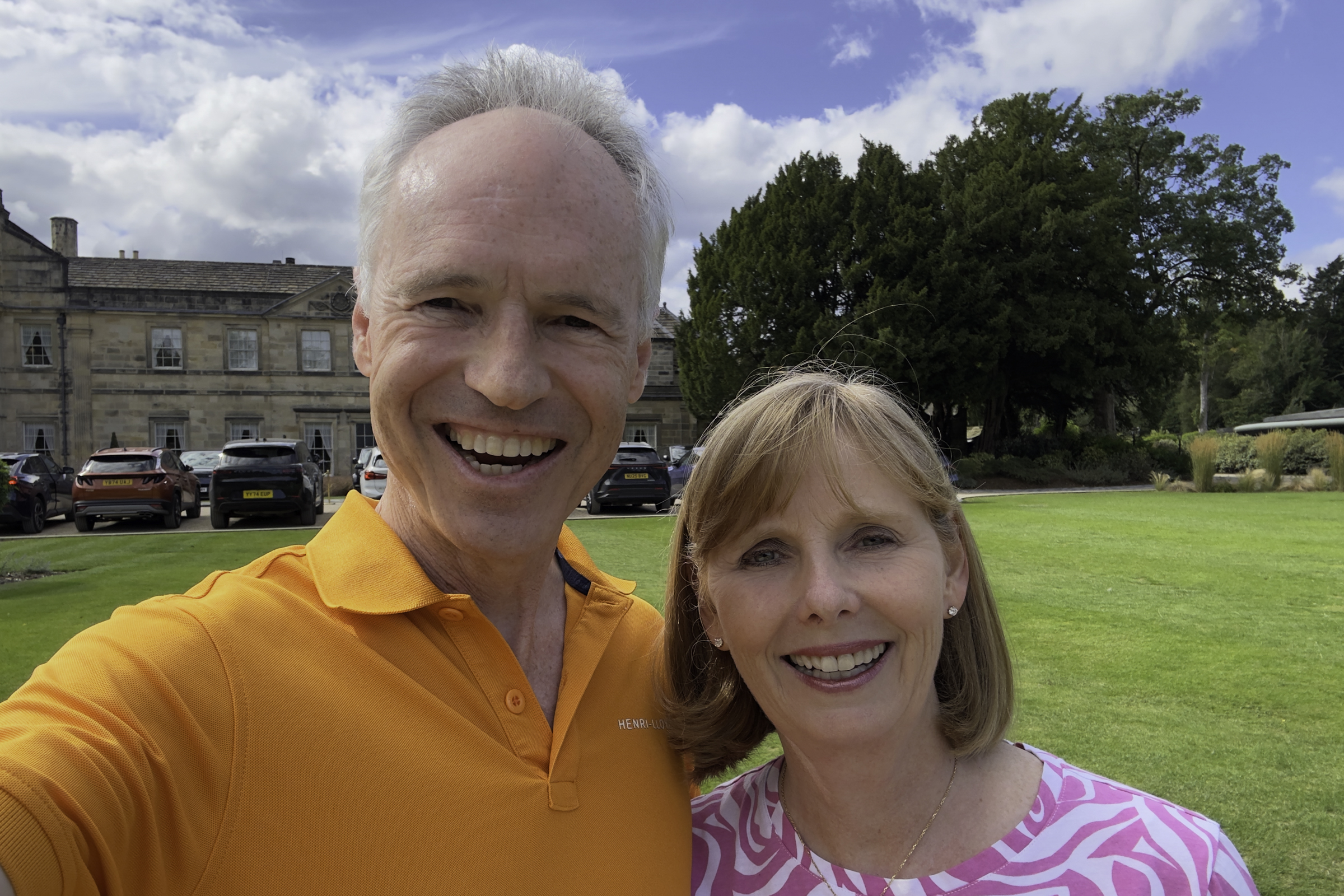 Keith and Andrea, on the front lawn of Grantley Hall.