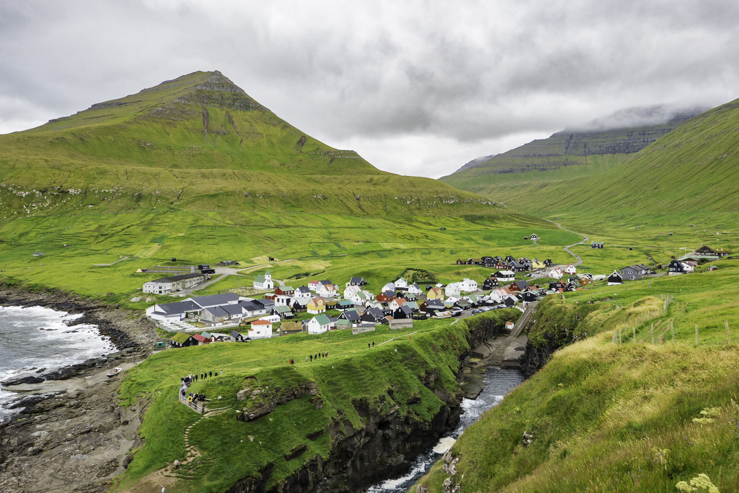 Looking over the natural harbour to Gjógv.
