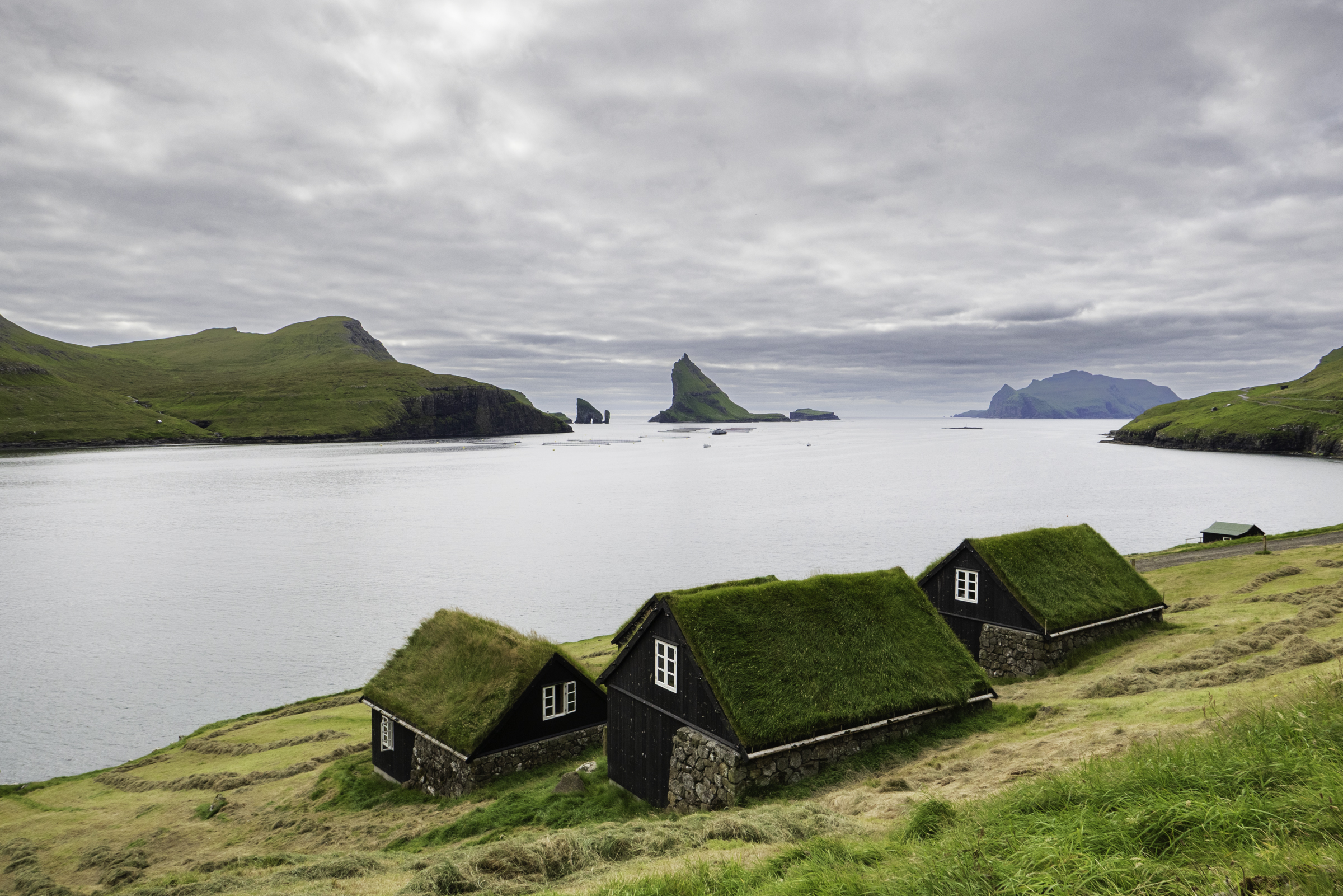 Houses in Bøur, on the coast of Sørvágsfjørður.