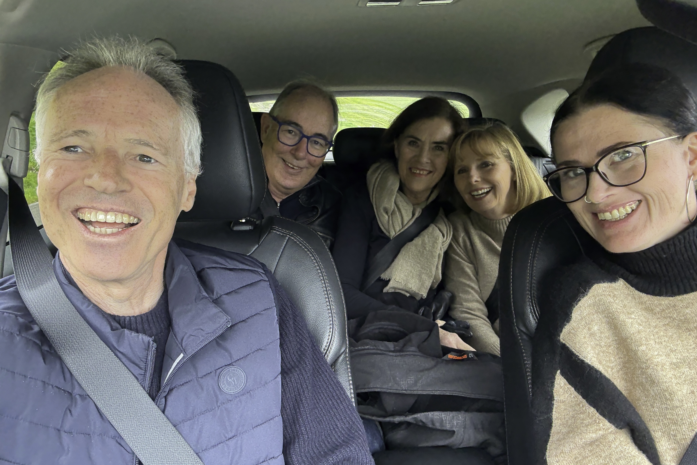 In the car with Ditte, our tour guide for the day.
