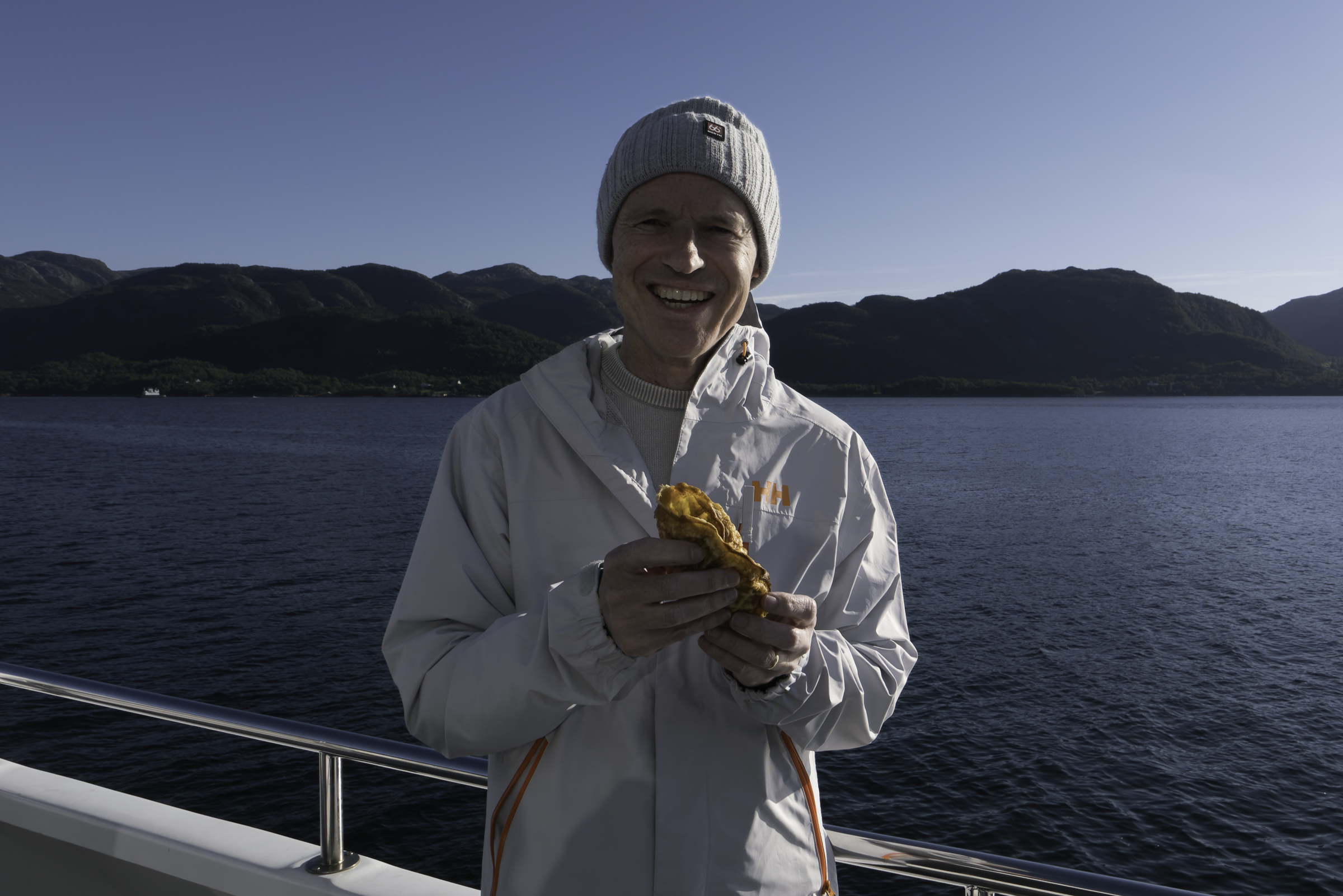 Keith, enjoying a Norwegian waffle.