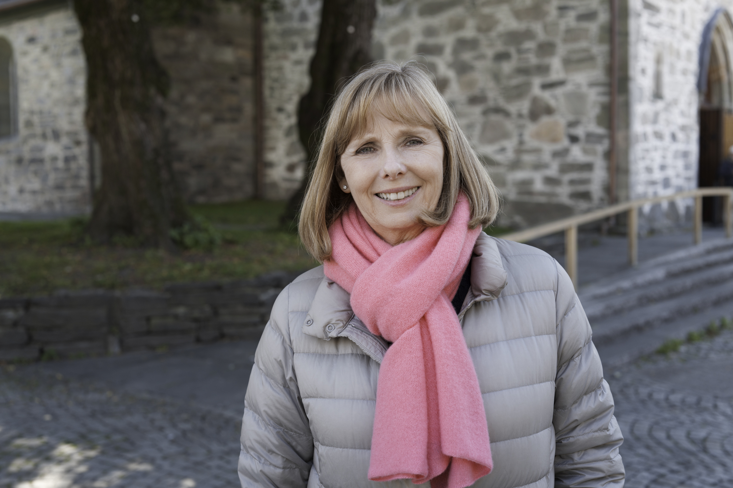 Andrea, outside Stavanger Cathedral.