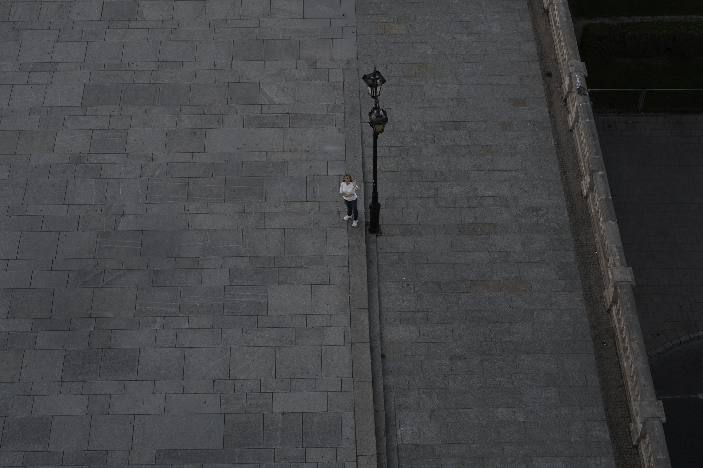 Andrea, waving to Keith on the terrace on the bell tower of the Church of St. Anne.
