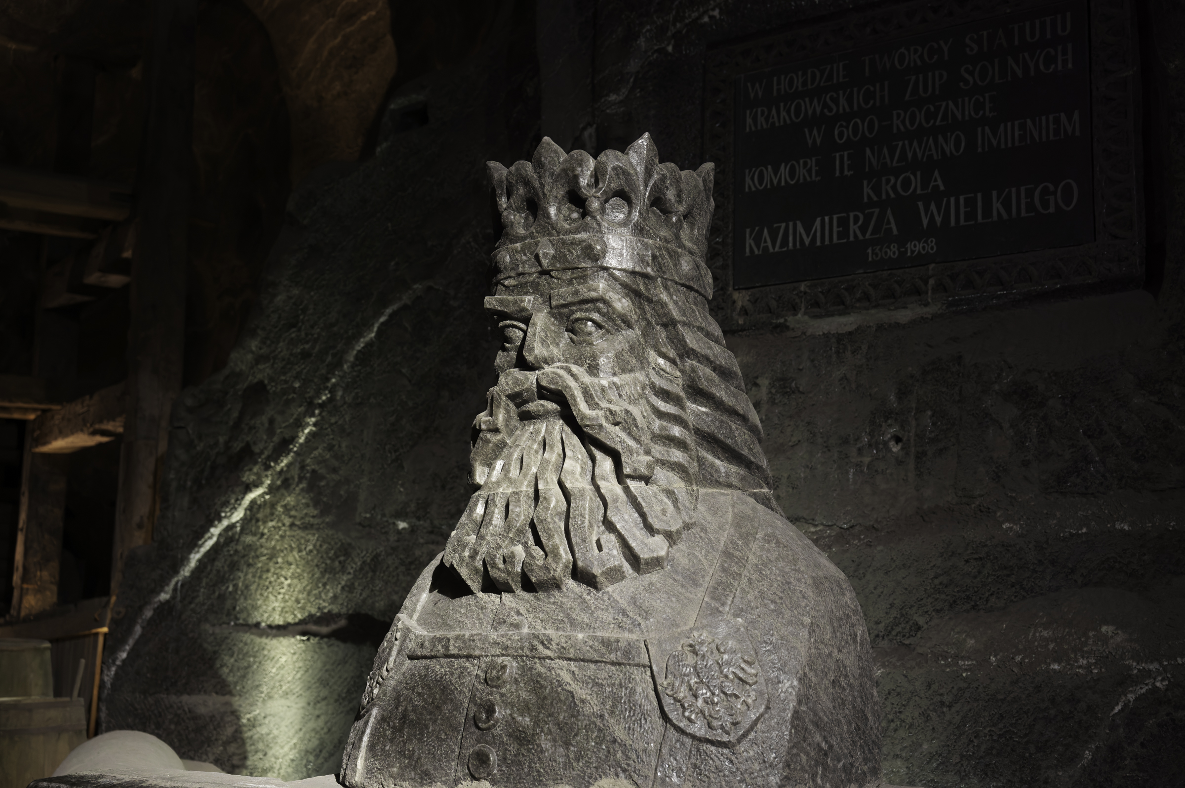 Sculpture of King Casimir III the Great (Kazimierz Wielki), a significant Polish monarch who reigned from 1333 to 1370, in the Wieliczka Salt Mine.