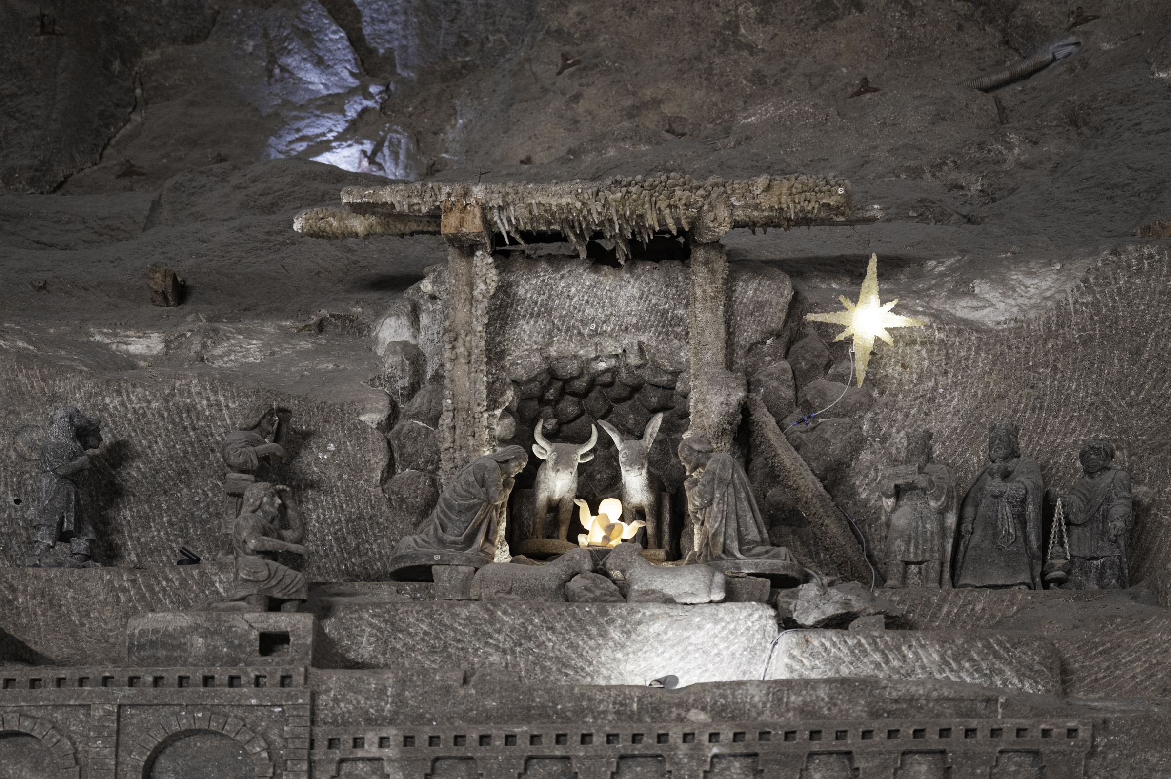 Nativity scene sculpture in St. Kinga's Chapel in the Wieliczka Salt Mine.