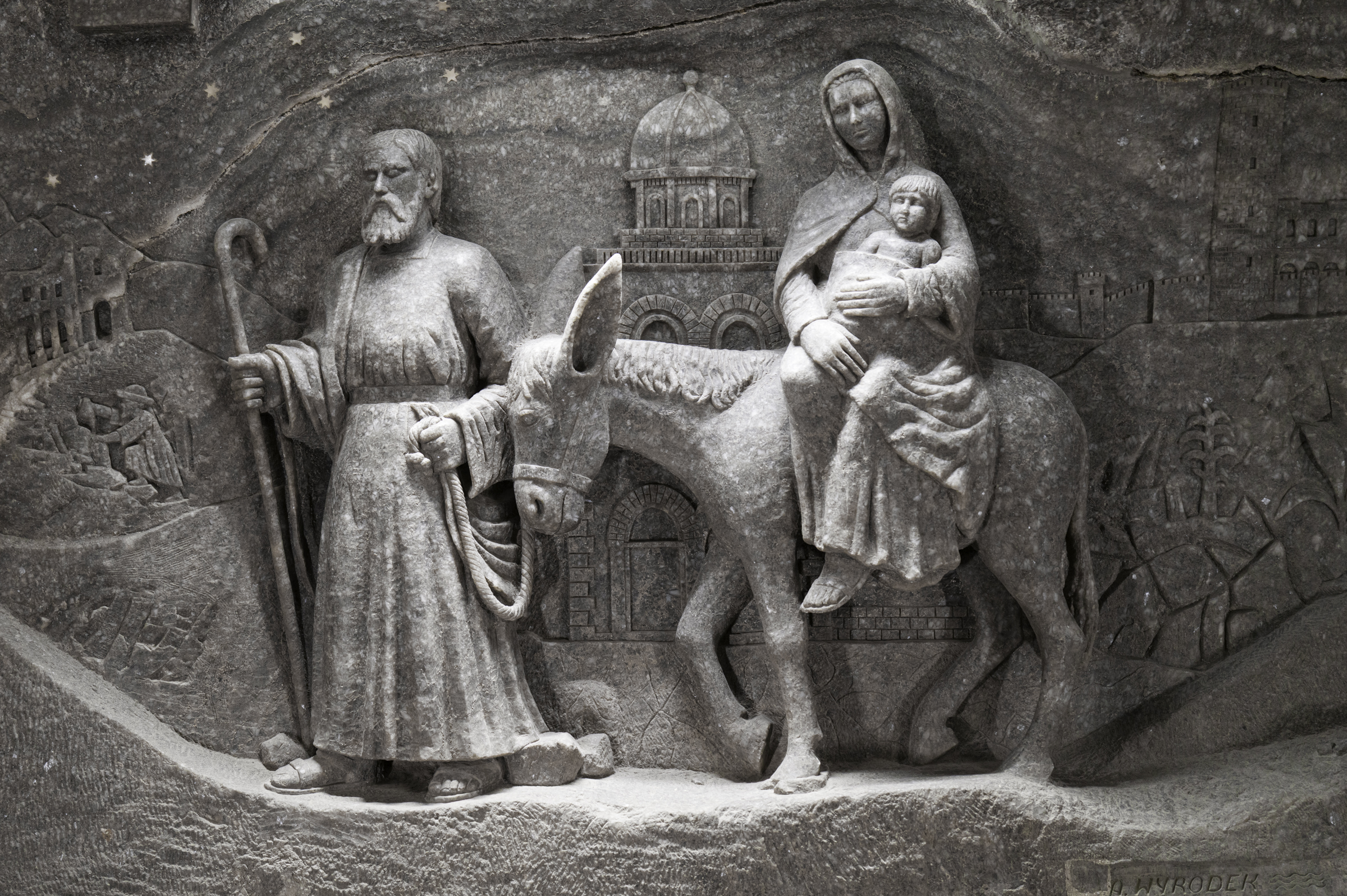 Bas-relief depicting the biblical scene of the Flight into Egypt, in St. Kinga's Chapel in the Wieliczka Salt Mine.