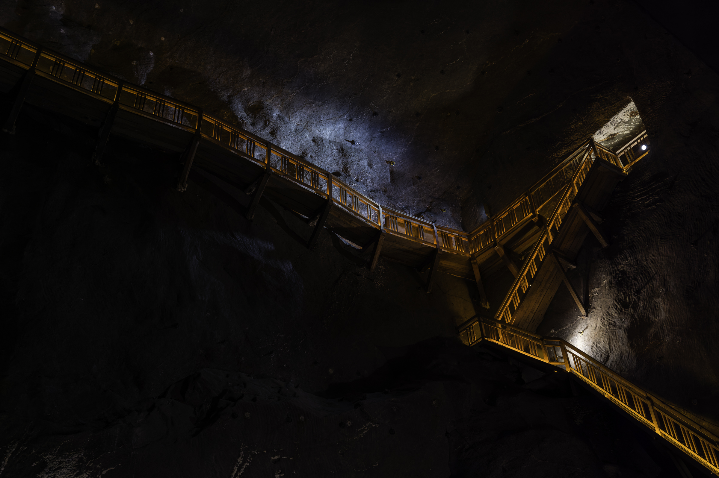 Suspended walkways in the Wieliczka Salt Mine.