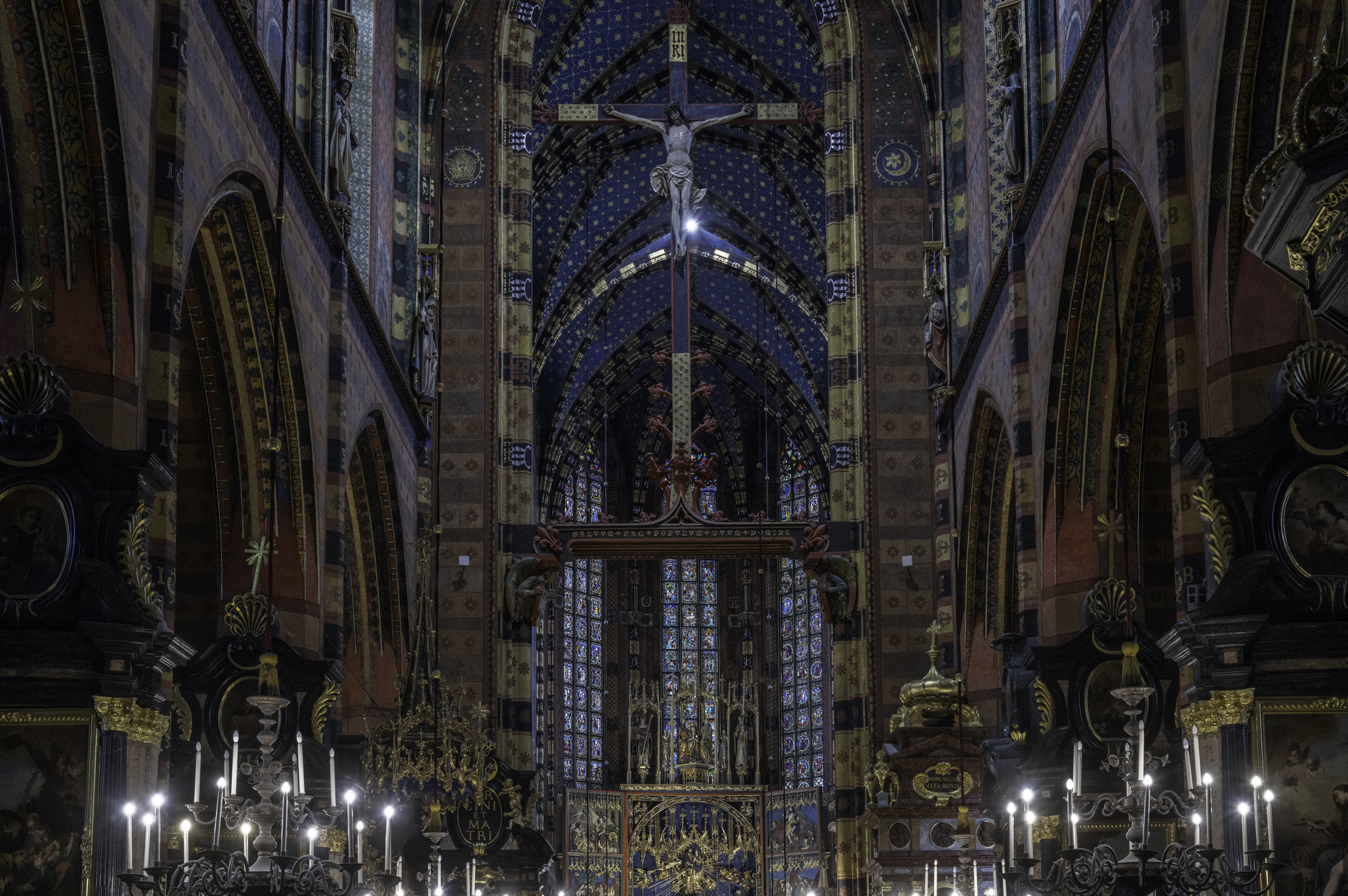 Inside St. Mary’s Basilica in Kraków’s main square.