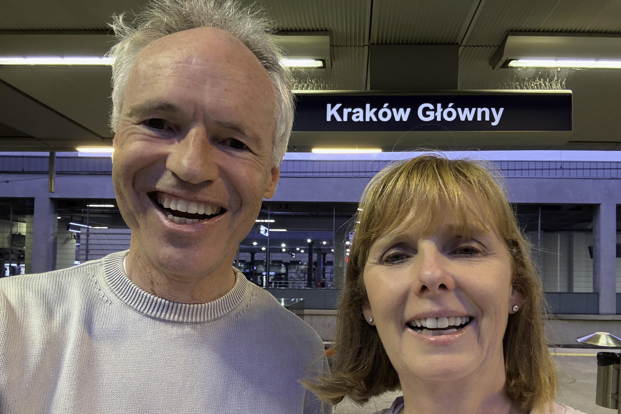 Keith and Andrea, at the train station in Kraków.