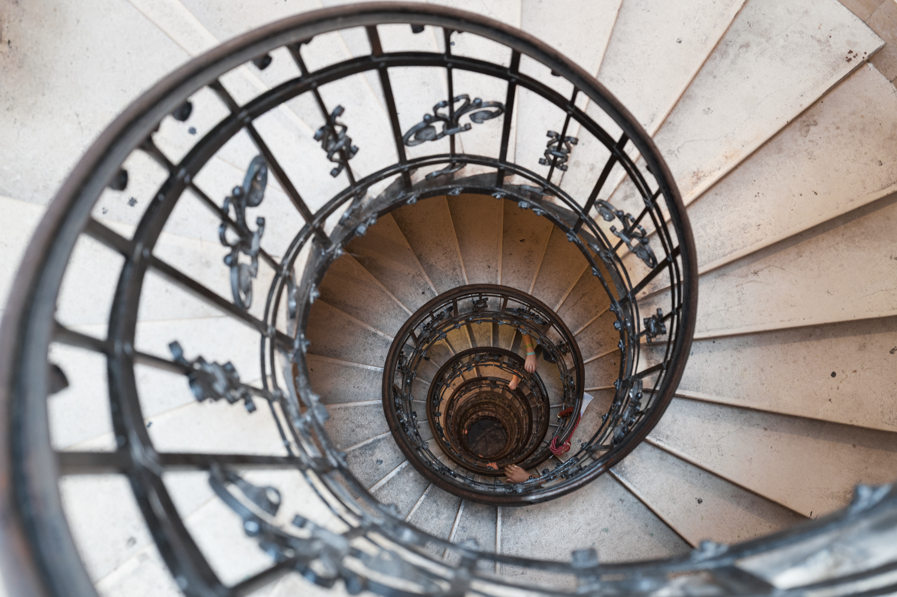 Looking down the spiral staircase in the tower of St. Stephen's Basilica in Budapest.