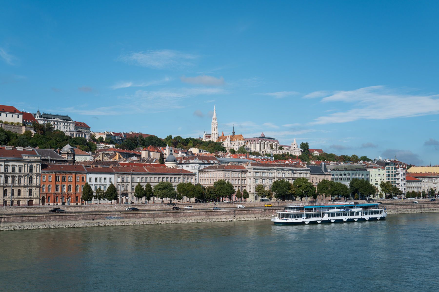 View of the Buda side from the Chain Bridge in Budapest.