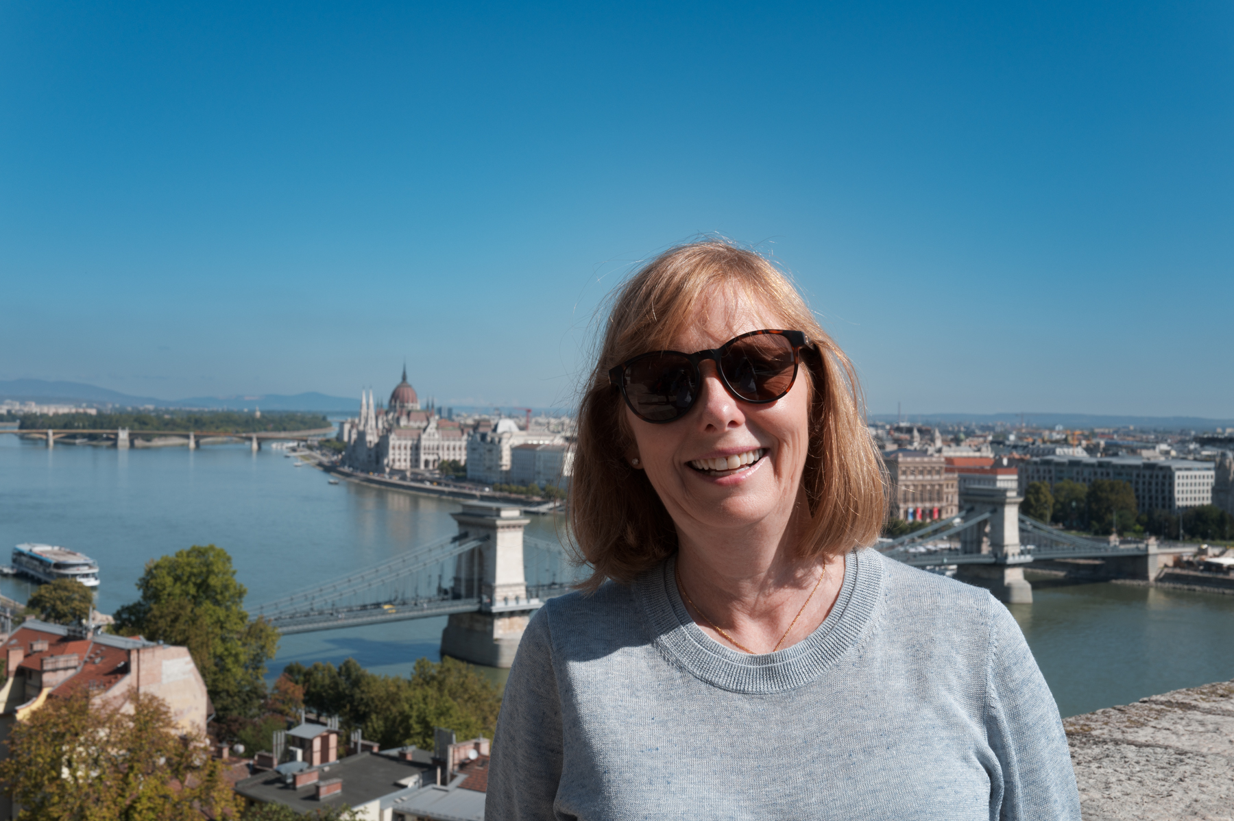 Andrea, on Buda Hill with Budapest in the background.