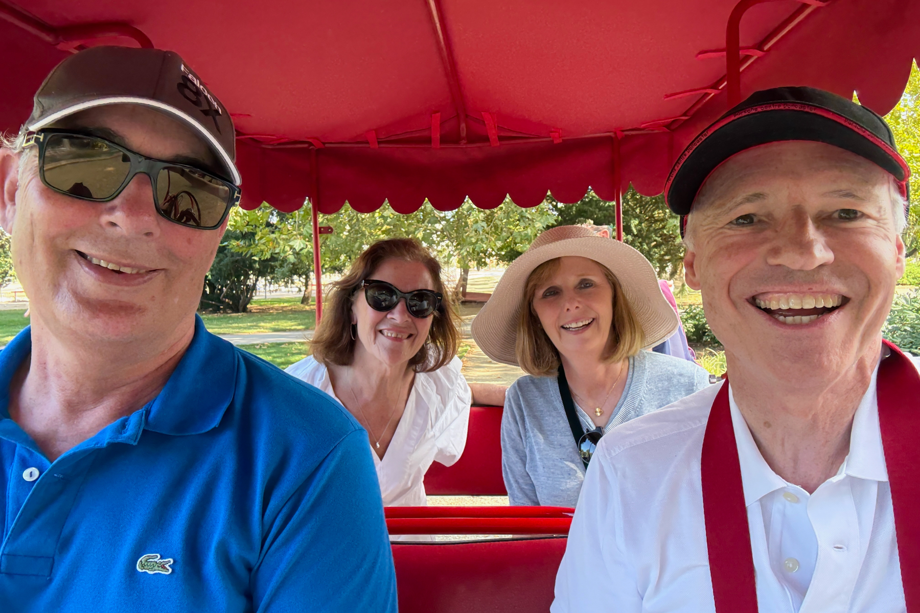 Peter, Keith, Joy, and Andrea, in the peddle car on Margaret Island in Budapest.