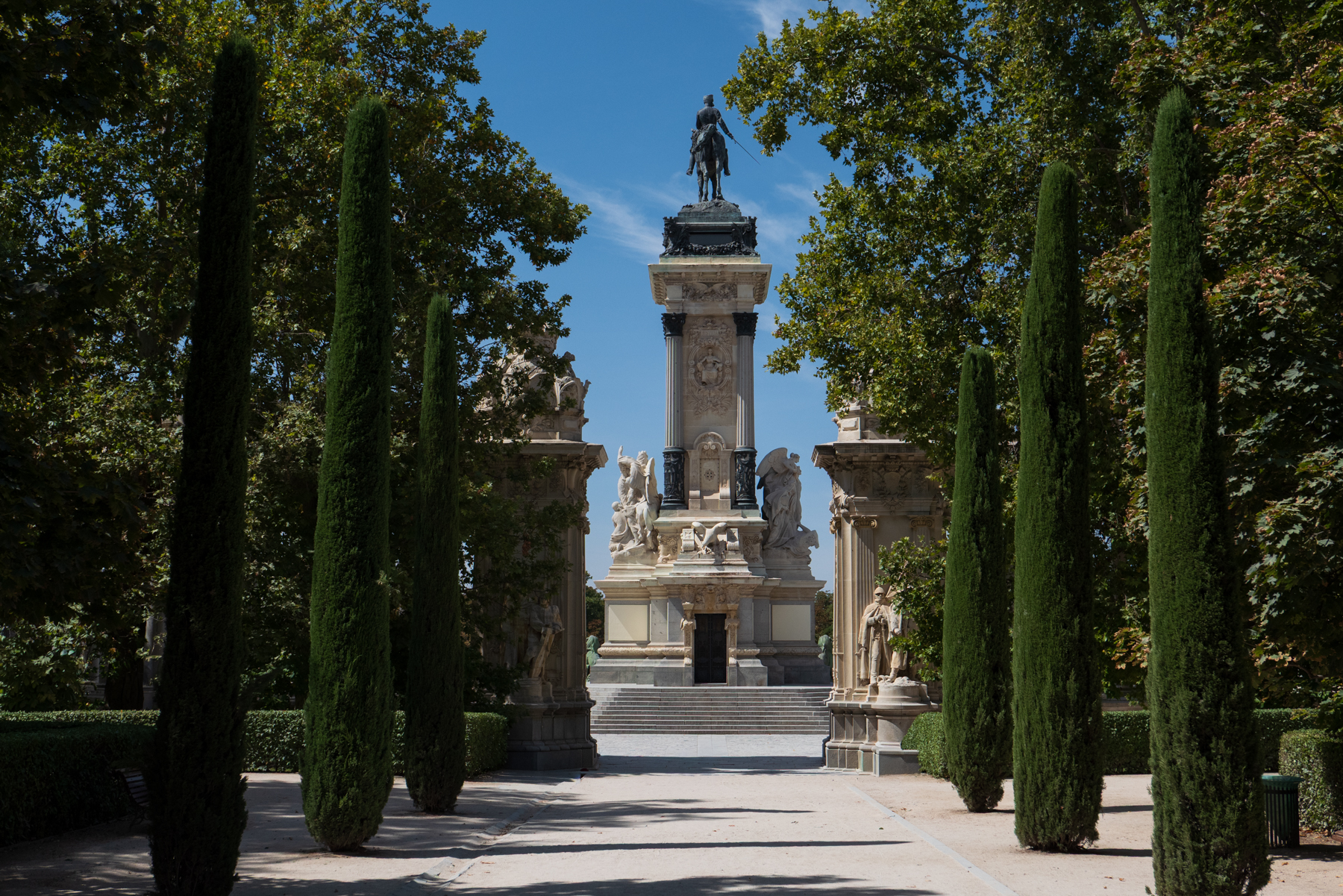 The Monumento a Miguel de Cervantes (Monument to Cervantes) in Retiro Park, Madrid.