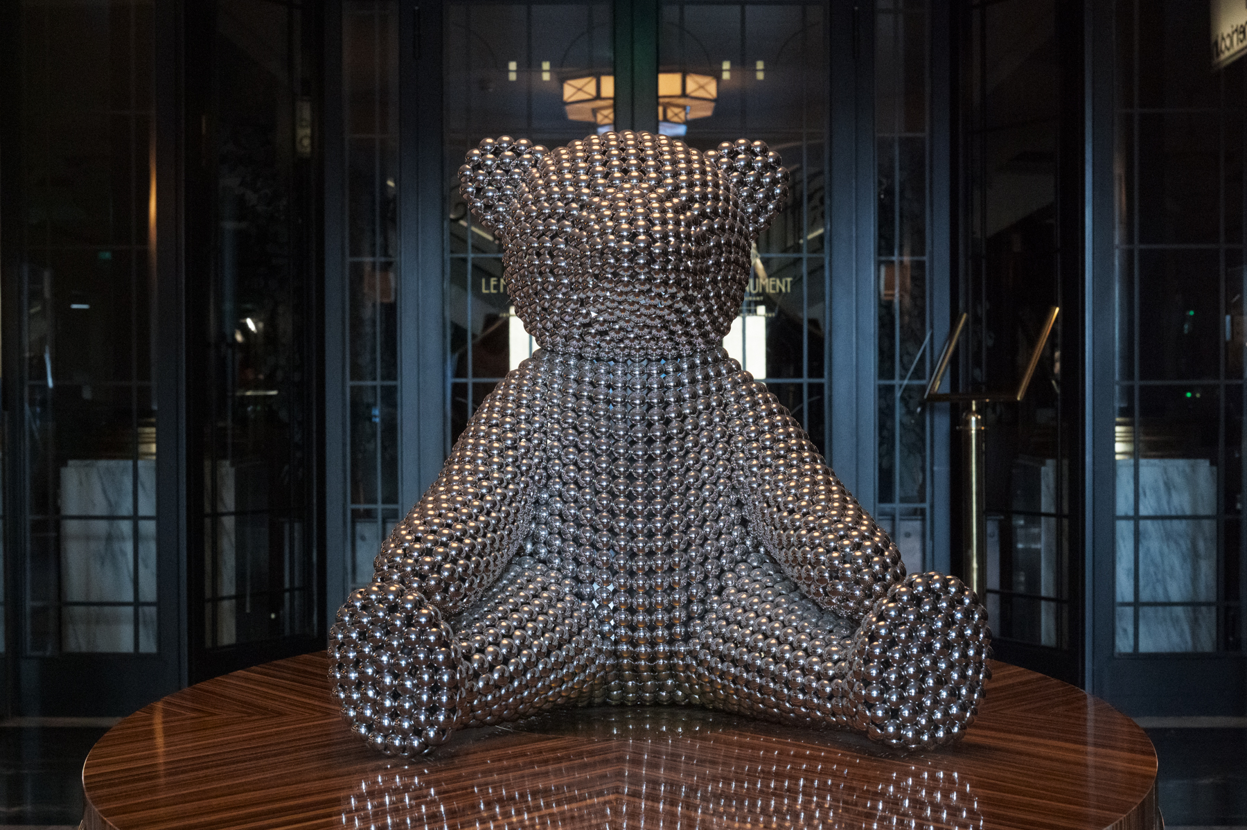 Cute bear on display in the foyer of the Hotel le Monumental Palace in Porto.
