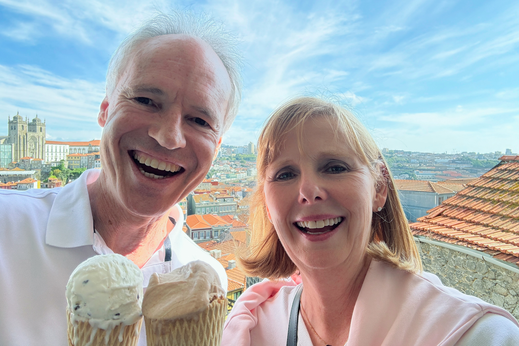 Keith and Andrea, enjoying an ice-cream in Porto.